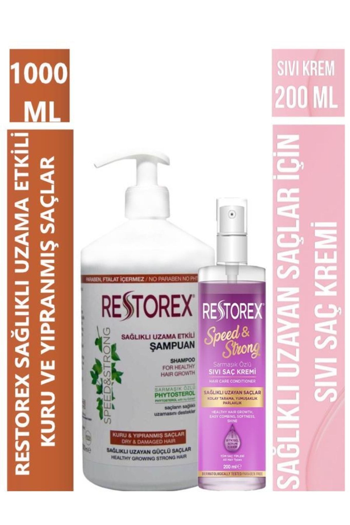 Restorex Speed Strong Sıvı Saç Kremi 200 Ml+kuru Ve Yıpranmış Saçlar Için Şampuan 1000 Ml