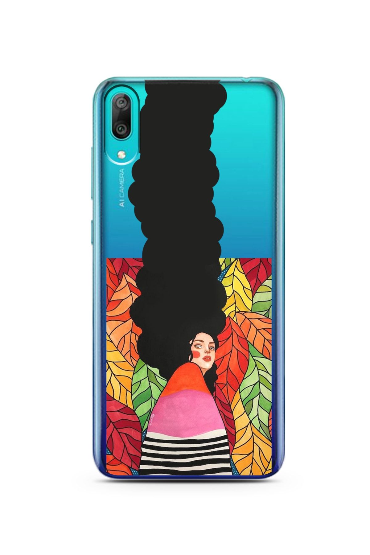 Spoyi Huawei Y7 Pro 2019 Uzun Saçlı Helena Tasarımlı Süper Şeffaf Telefon Kılıfı