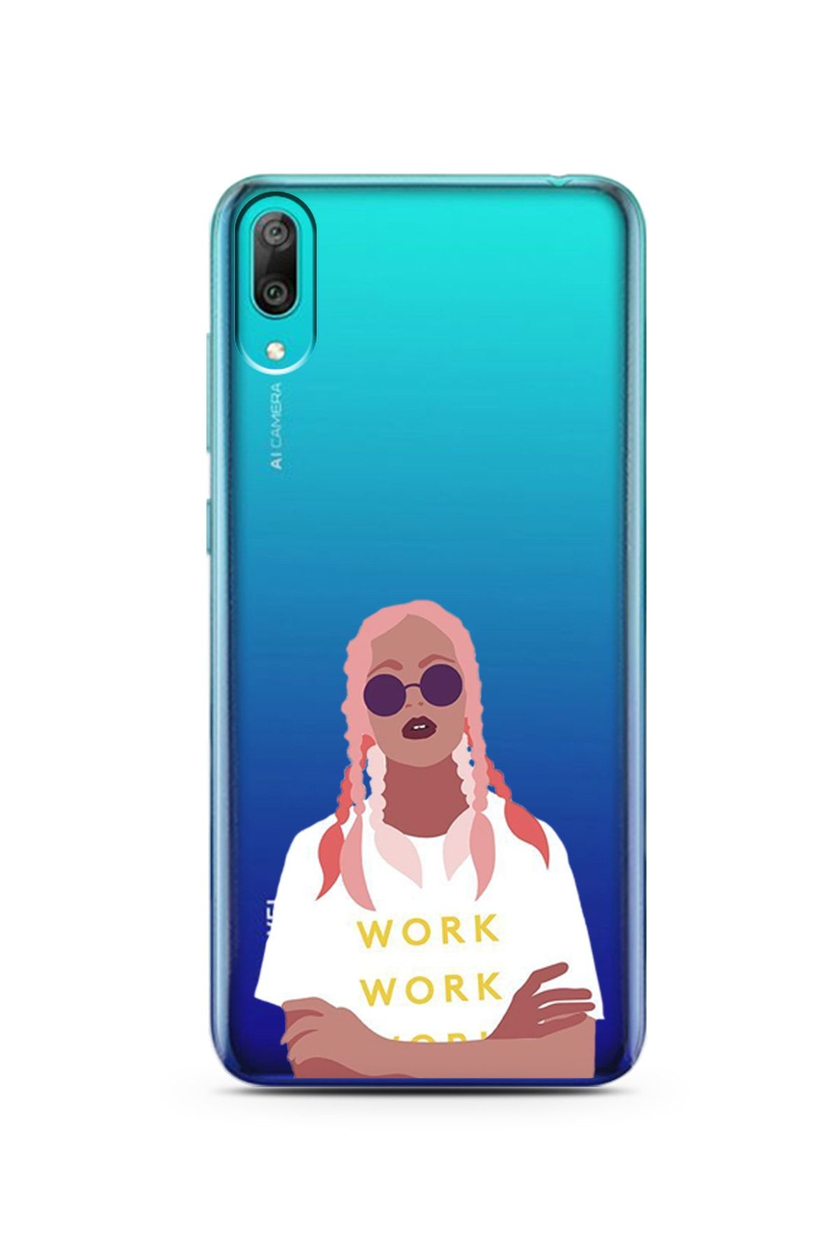 Spoyi Huawei Y7 Pro 2019 Pink Hair Tasarımlı Süper Şeffaf Telefon Kılıfı