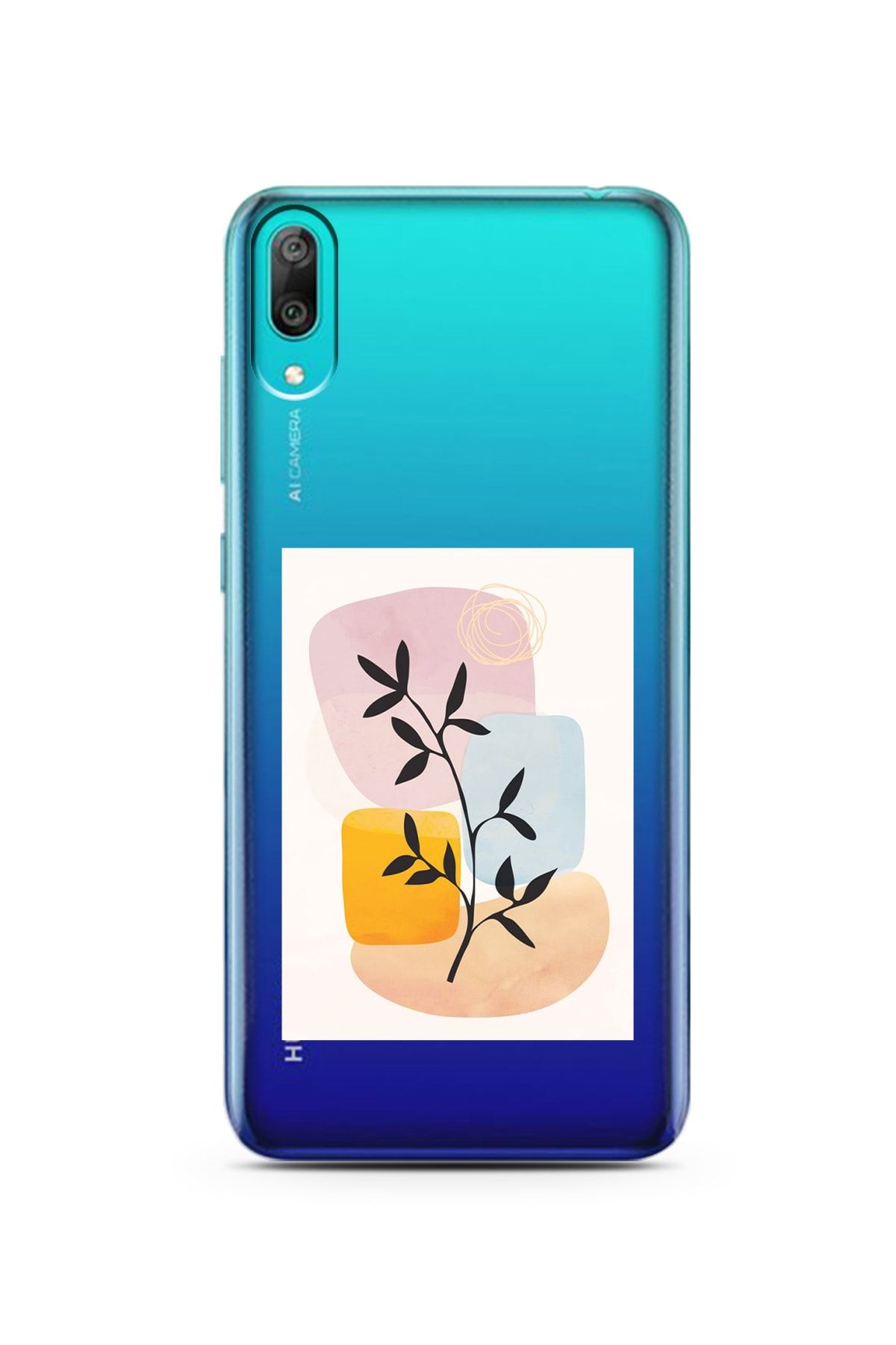 Spoyi Huawei Y7 Pro 2019 Brush Leaf Tasarımlı Süper Şeffaf Telefon Kılıfı