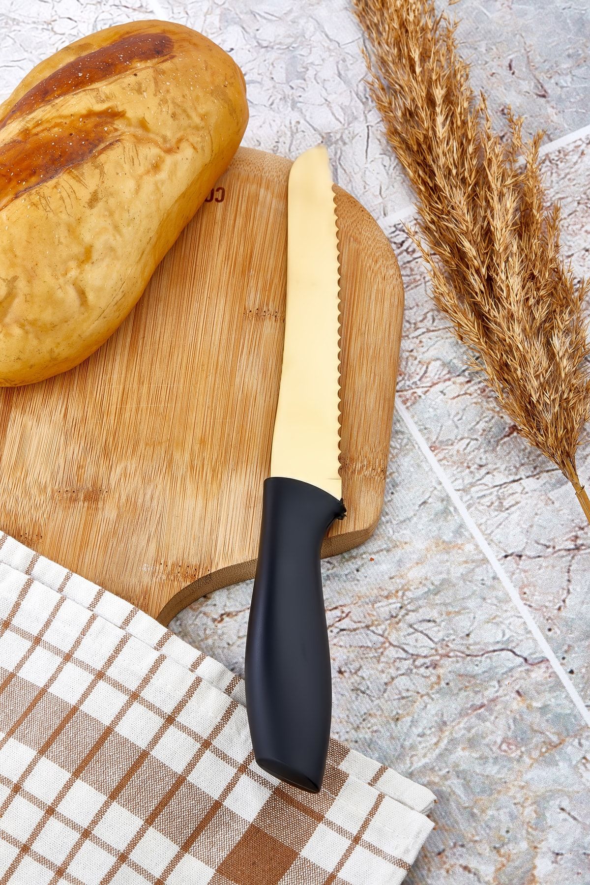 Cooker Lüx Bread Knife 34 Cm Titanyum Gold Çelik Ekmek Bıçağı