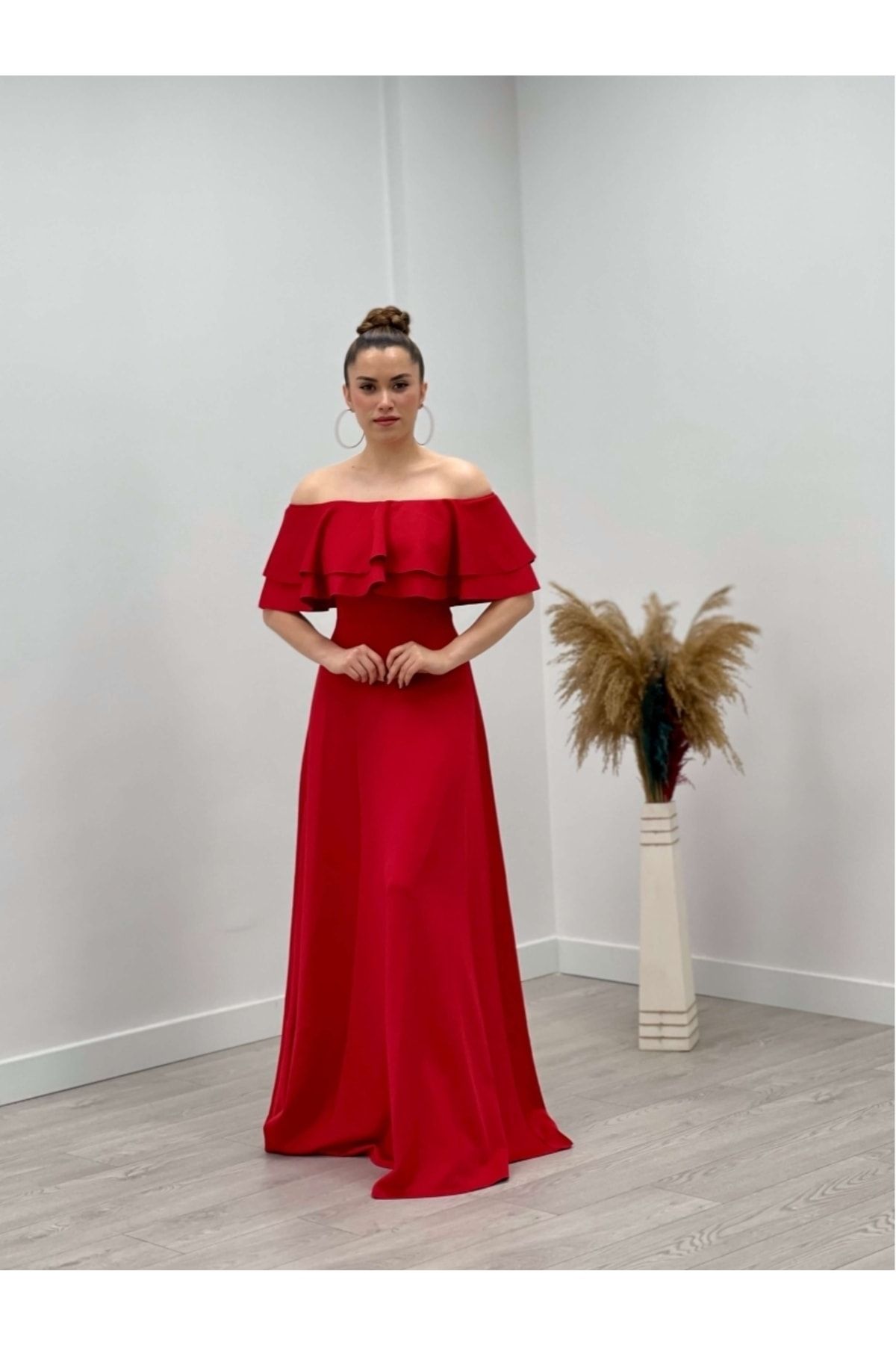 giyimmasalı Volanlı Elbise - Kırmızı