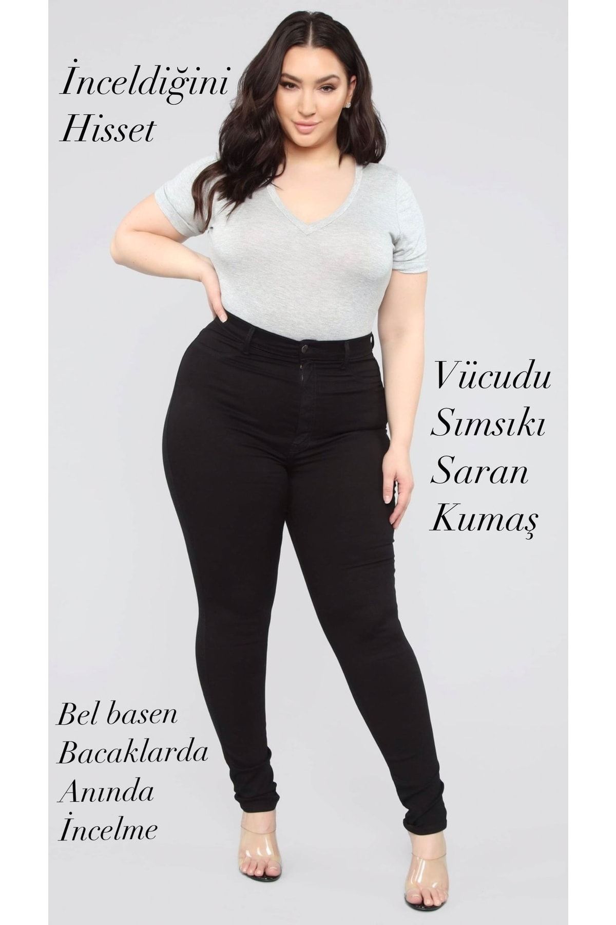 Ramrod Sinemstyle Kadın Büyük Beden Siyah Skinny Jeans (TOPARLAYICI)
