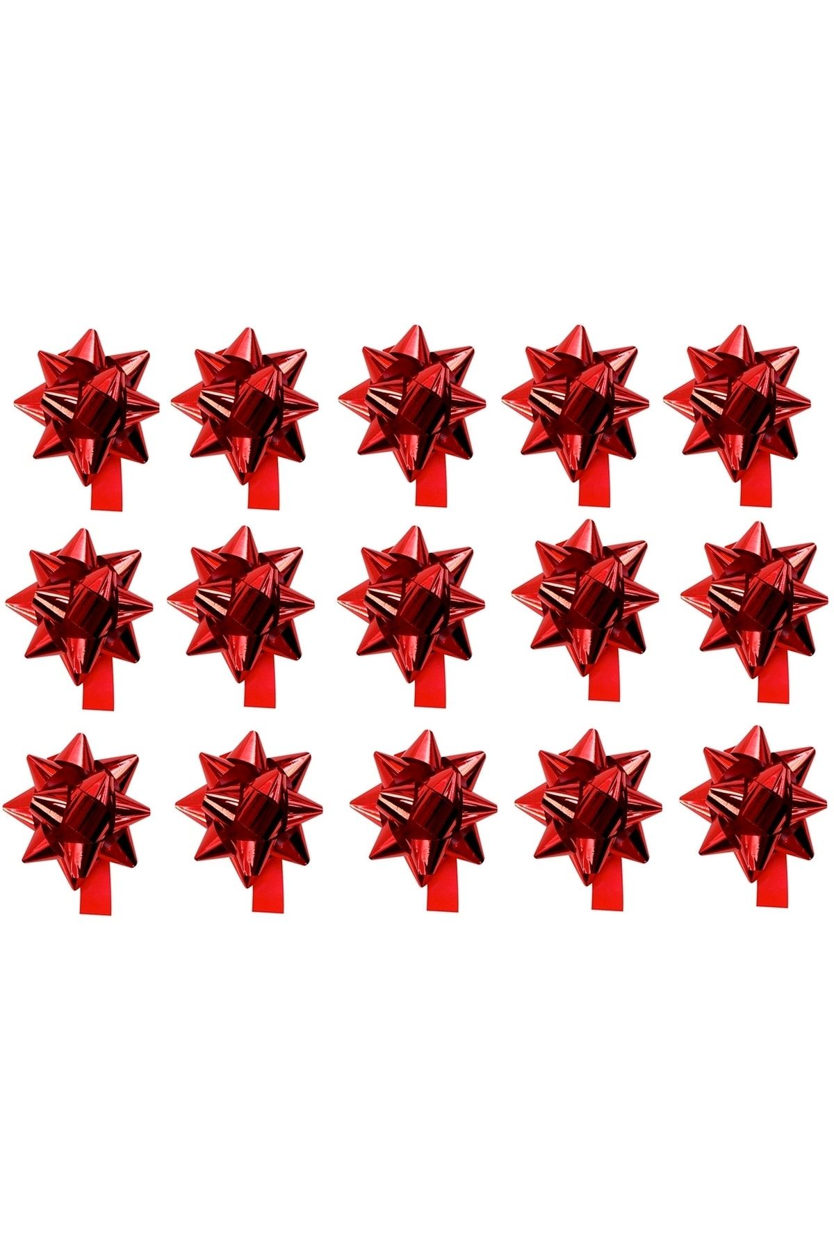 Happyland Sevgililer Günü Hediye Paketi - Hediye Kutusu Süsleme Kırmızı Metalik Fiyonk Süs Çekçek 15 Adet