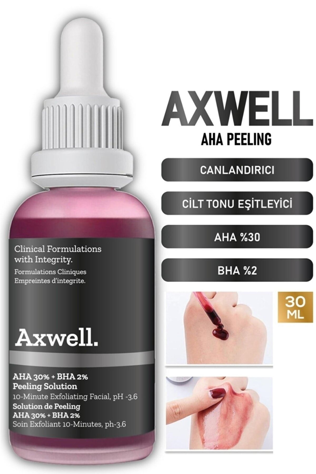 AXWELL Canlandırıcı & Cilt Tonu Eşitleyici Yüz Peeling Serum 30 Ml Aha 30% + Bha 2%