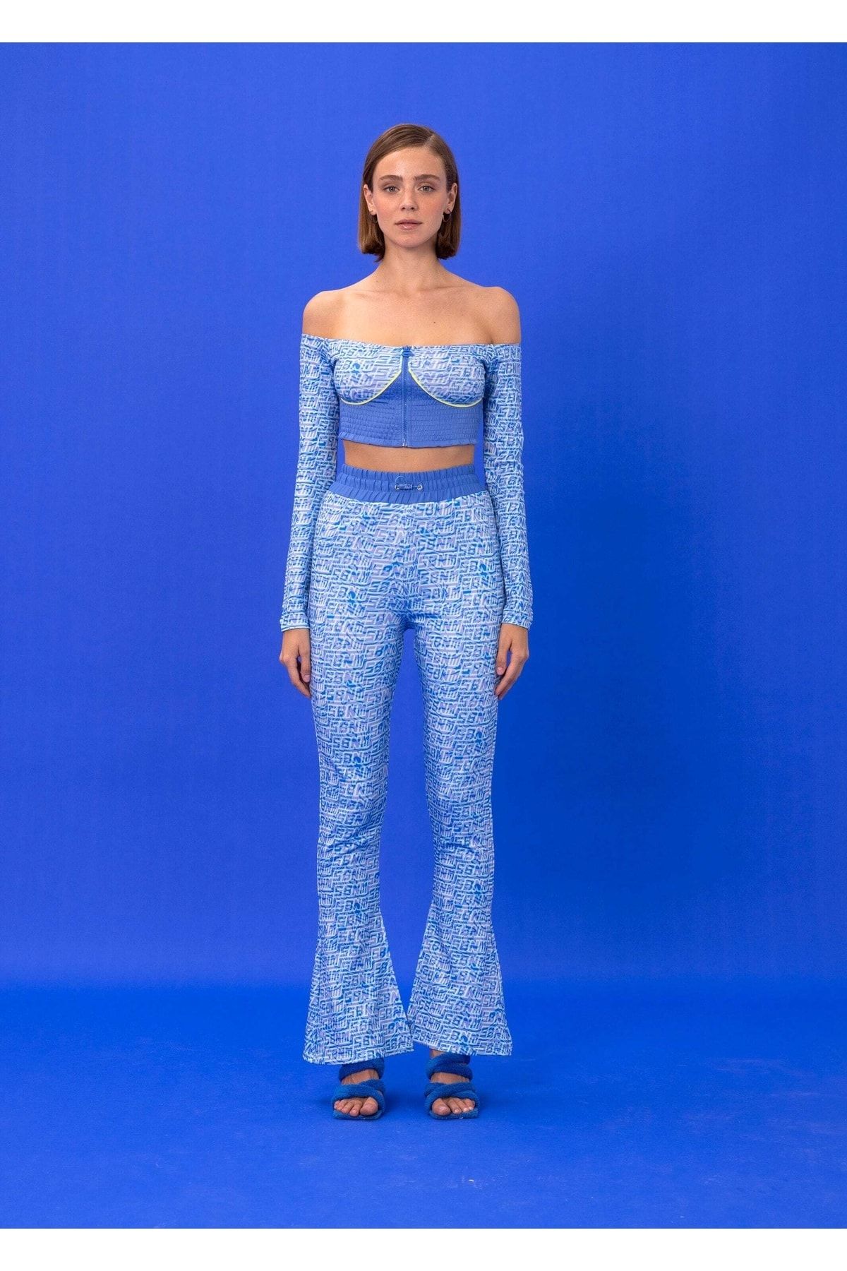 ŞEBNEM GÜNAY Navy Logomania Flare Pants