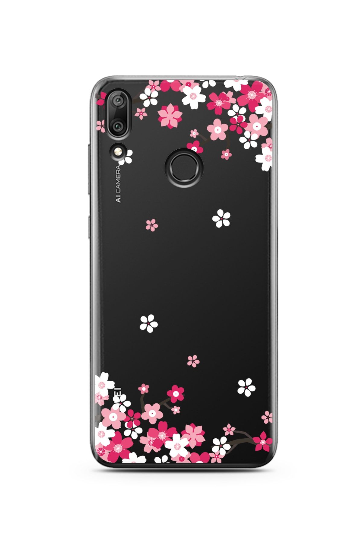 Spoyi Huawei Y7 2019 Art Sakura Tasarımlı Süper Şeffaf Telefon Kılıfı