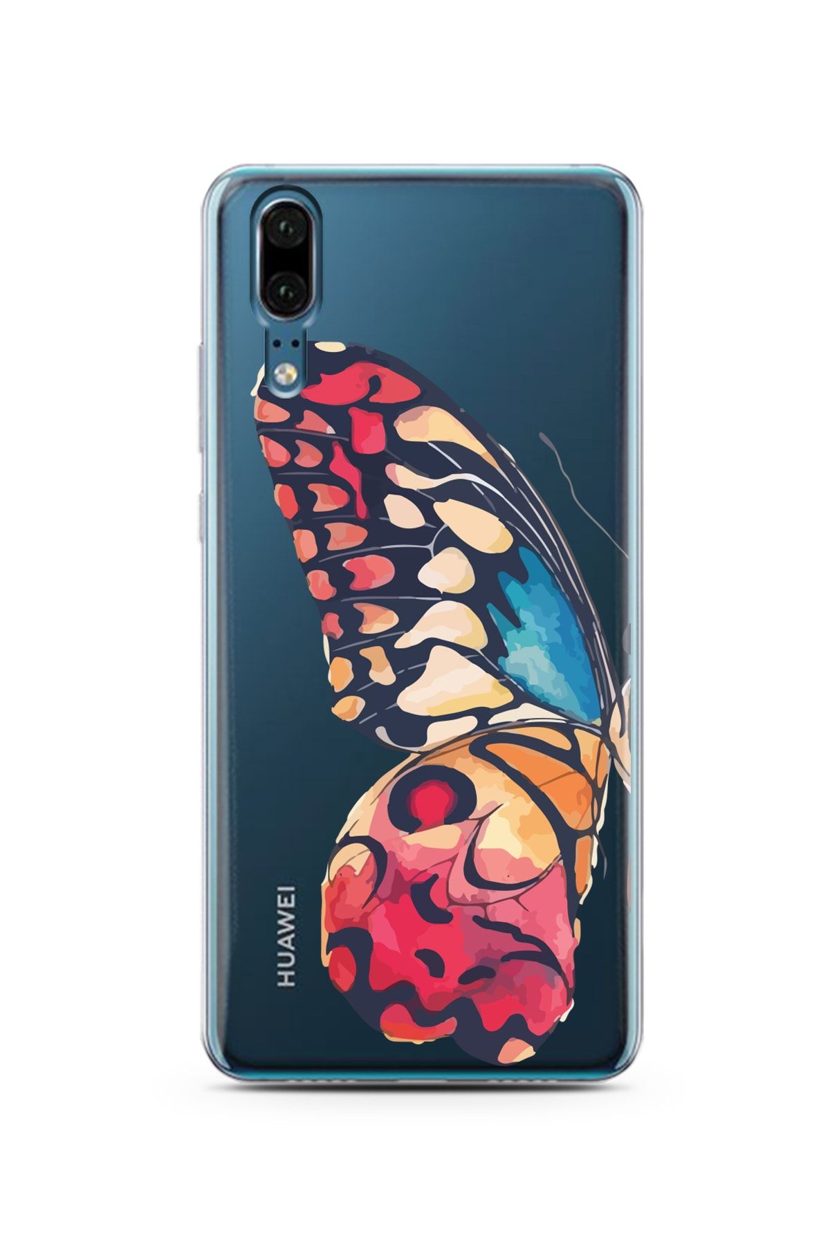 Spoyi Huawei P20 Büyük Kelebek Tasarımlı Süper Şeffaf Telefon Kılıfı