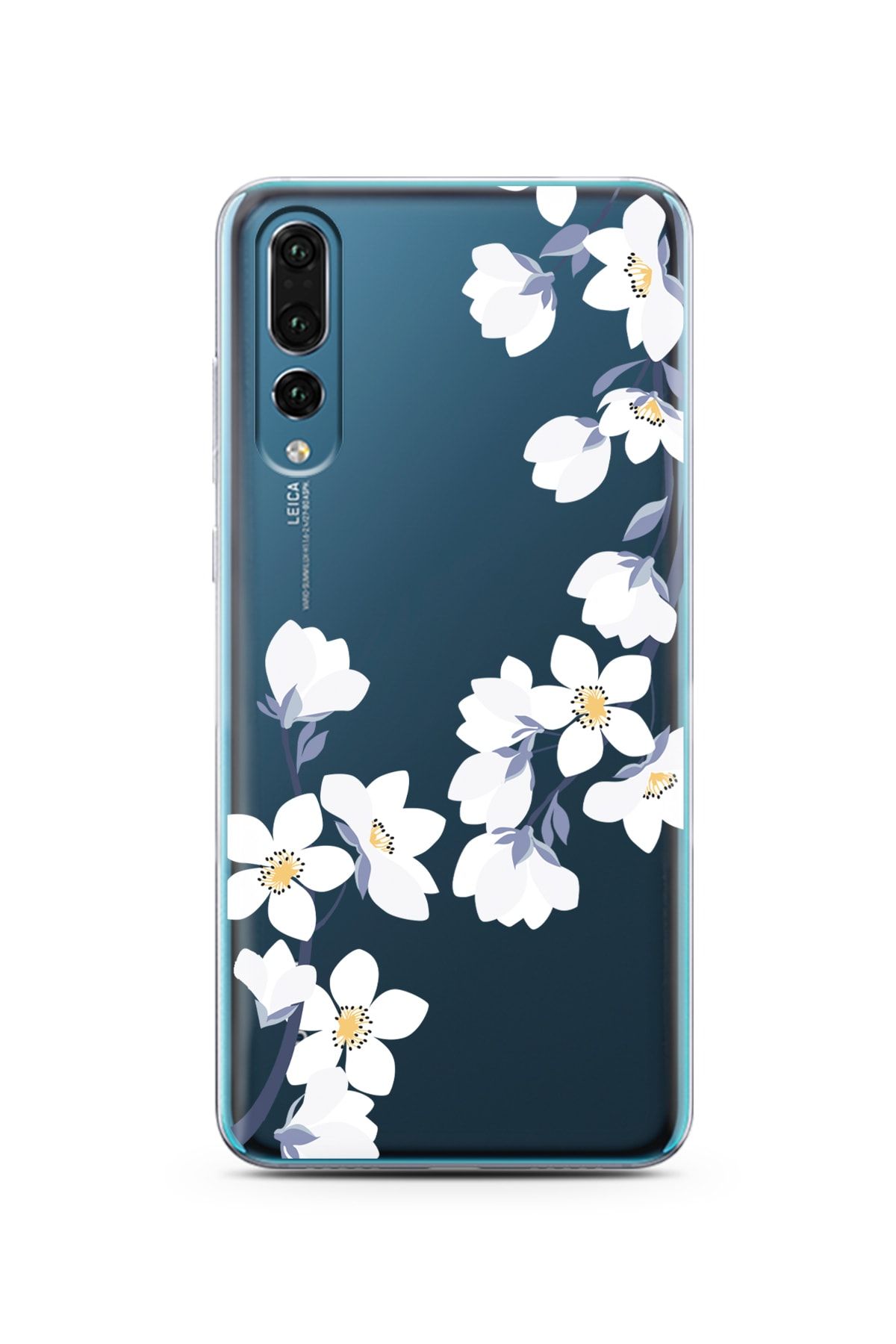 Spoyi Huawei P20 Pro Art White Flowers Tasarımlı Süper Şeffaf Telefon Kılıfı