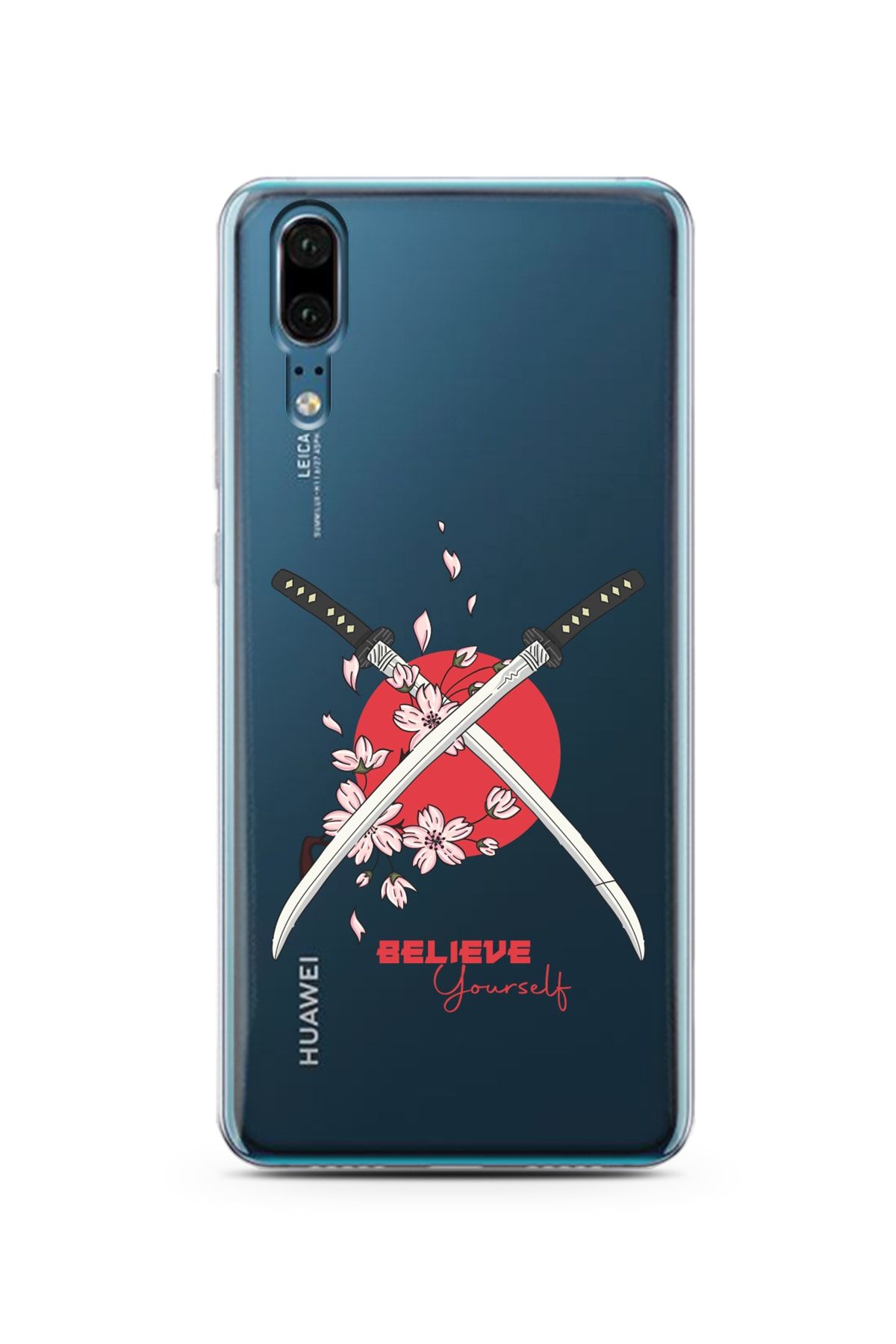 Spoyi Huawei P20 Sakura Sword Tasarımlı Süper Şeffaf Telefon Kılıfı