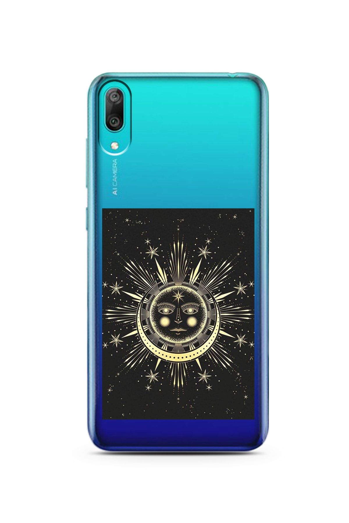 Spoyi Huawei Y7 Pro 2019 Sun Moon Tasarımlı Süper Şeffaf Telefon Kılıfı