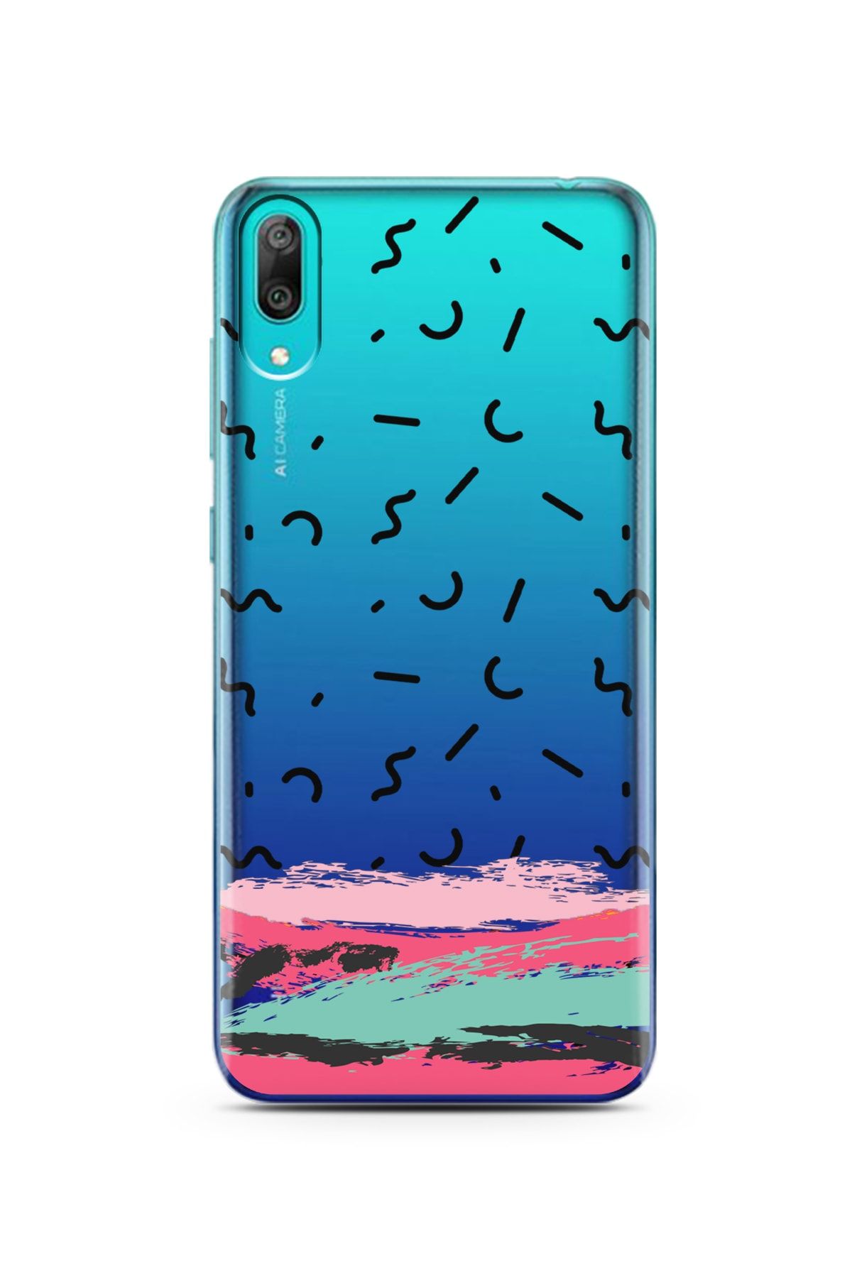 Spoyi Huawei Y7 Pro 2019 Brush Pattern Tasarımlı Süper Şeffaf Telefon Kılıfı