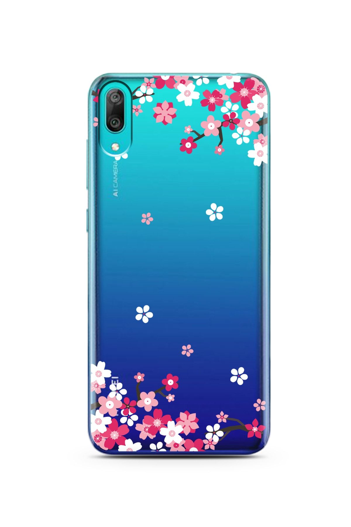 Spoyi Huawei Y7 Pro 2019 Art Sakura Tasarımlı Süper Şeffaf Telefon Kılıfı