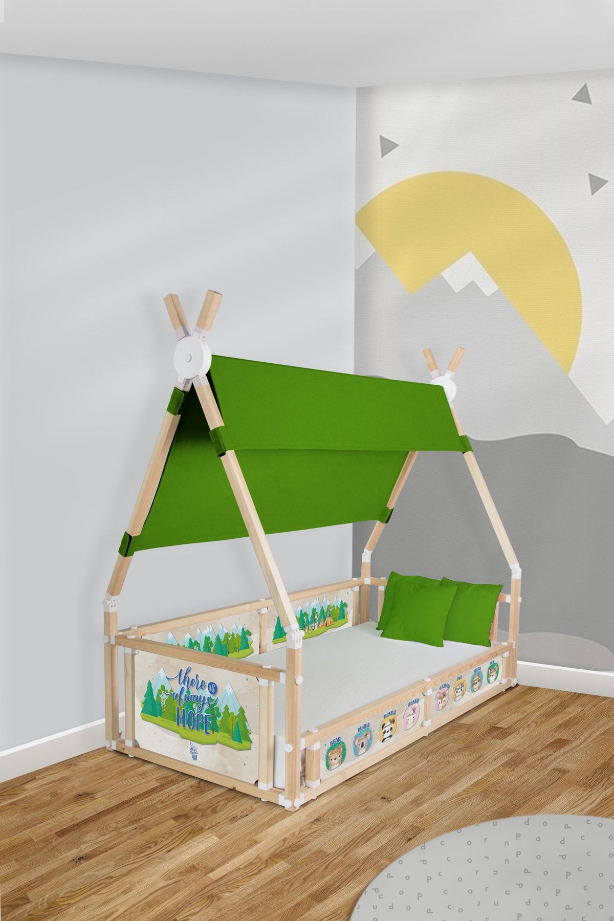 Popcorn Kids Lıttle Indıan Yeşil Çadırlı Campy Montessorı Yatak