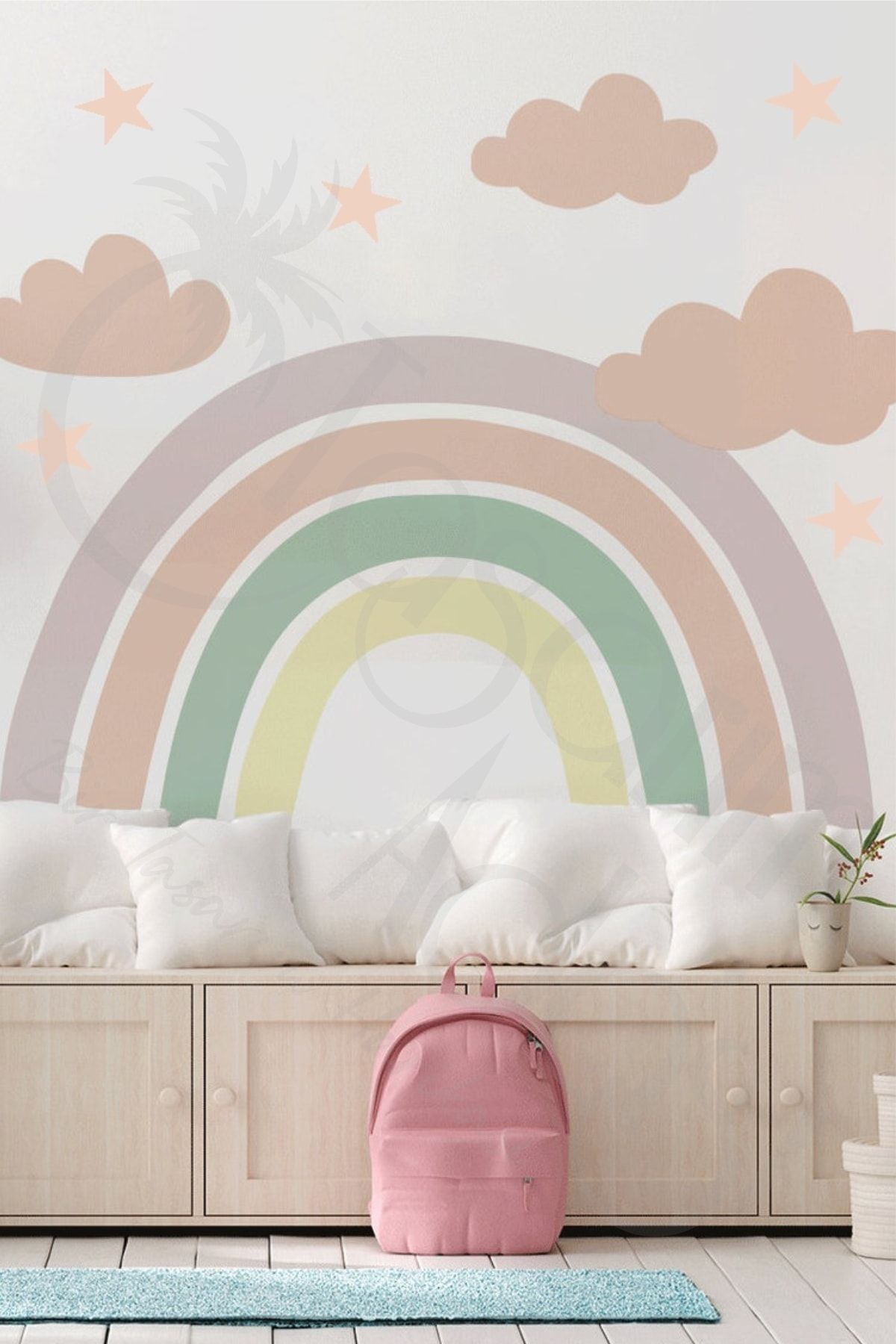Tasarım Ada'sı Soft Gökkuşağı Bulut Ve Yıldızlar Çocuk Odası Duvar Sticker