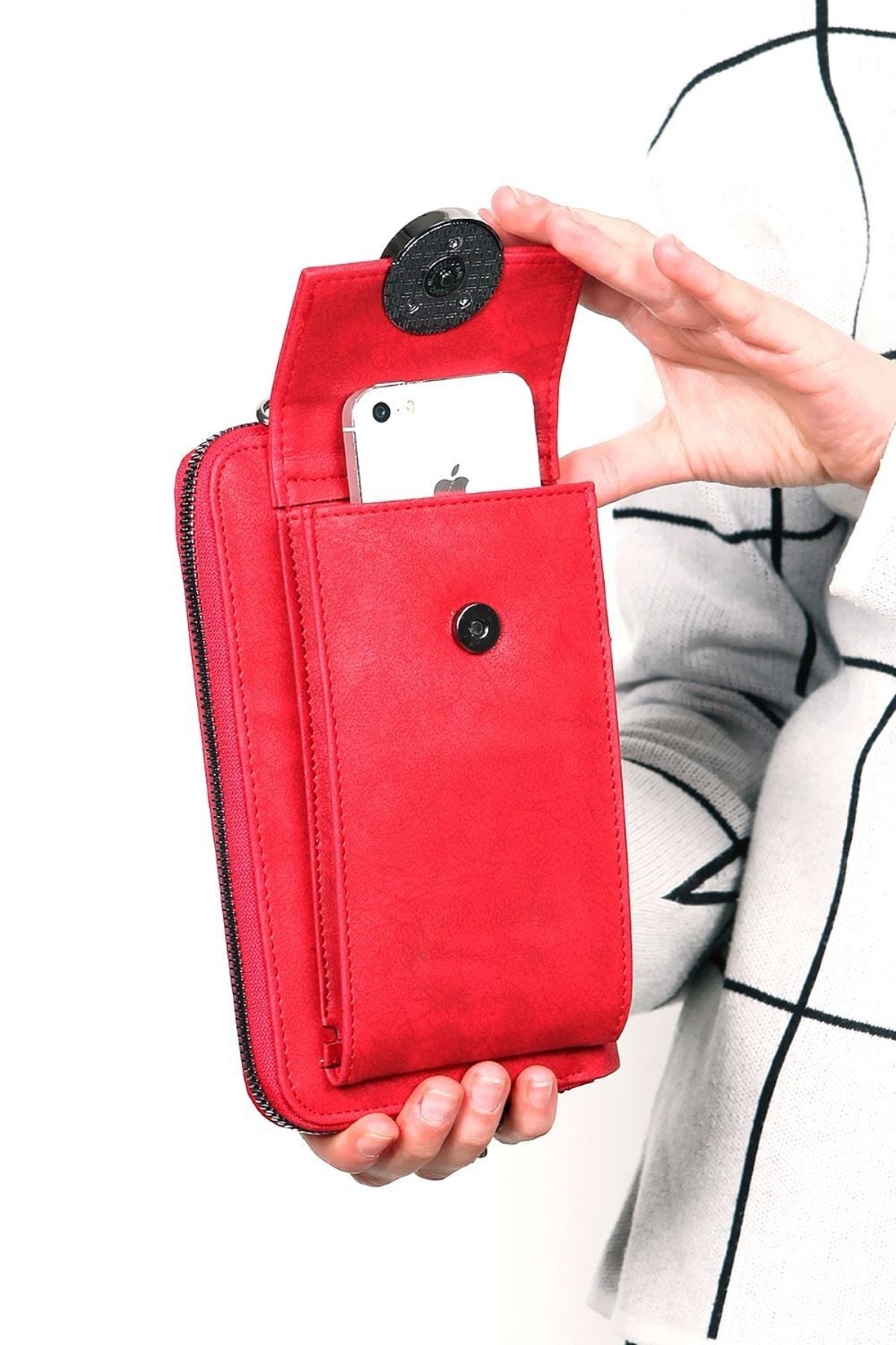 MixxStore Kırmızı Renk Kadın Omuz Askılı Telefon Bölmeli Cüzdan Çanta