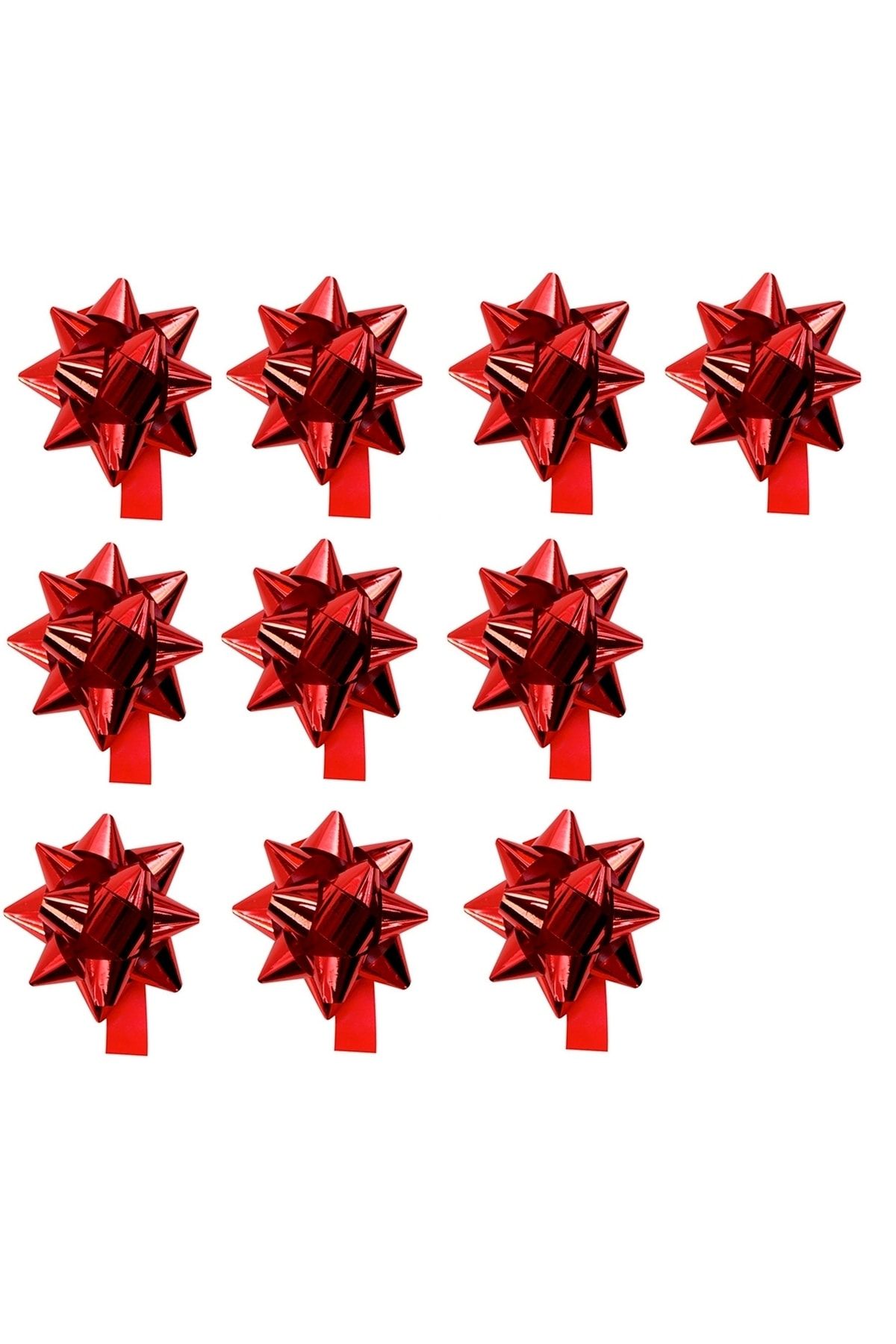 Happyland Sevgililer Günü Hediye Paketi - Hediye Kutusu Süsleme Kırmızı Metalik Fiyonk Süs Çekçek 10 Adet