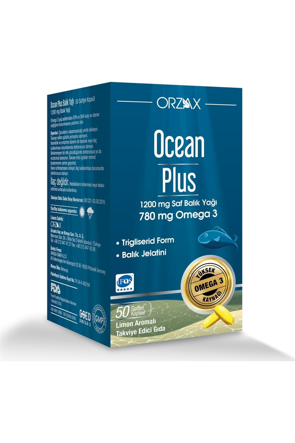 Orzax Ocean Plus 1200 Mg Omega3 Balık Yağı 50 Kapsül