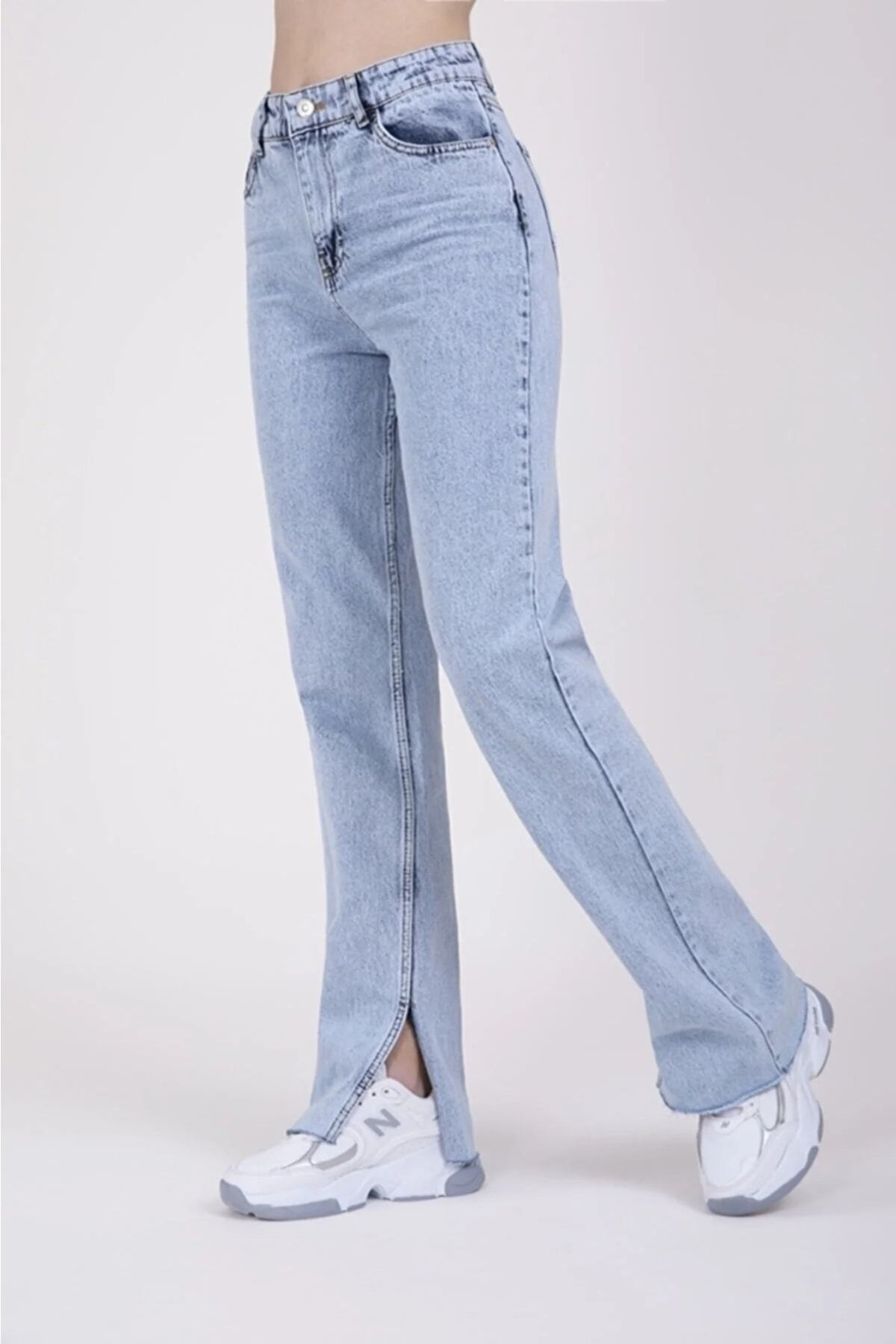 TRENDNATUREL Cindy Straight Yırmaçlı Kar Yıkama Mavi Likralı Süper Yüksek Bel Salaş Jean Pantolon 1