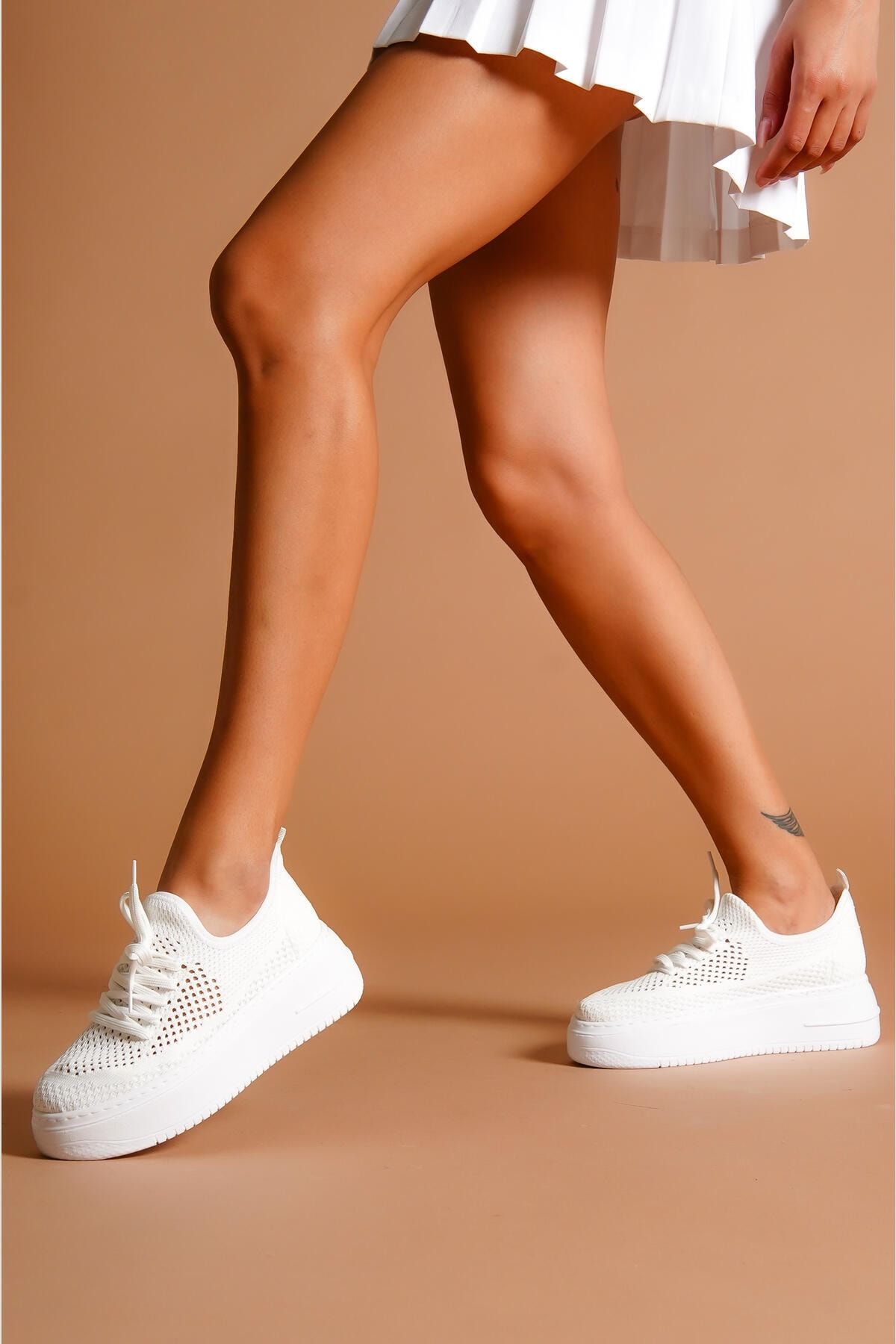 Limoya Benito Beyaz Triko Streç Kalın Tabanlı Sneakers