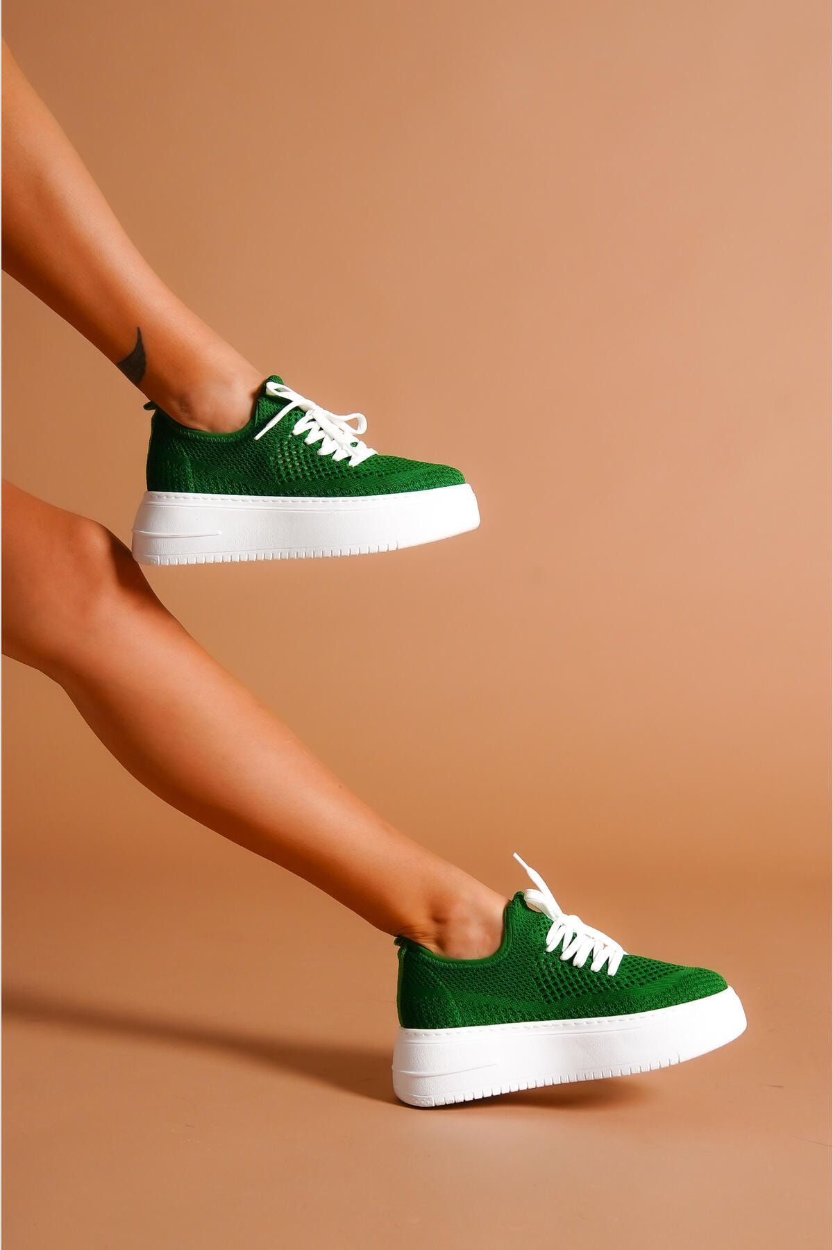 Limoya Benito Yeşil Triko Streç Kalın Tabanlı Sneakers
