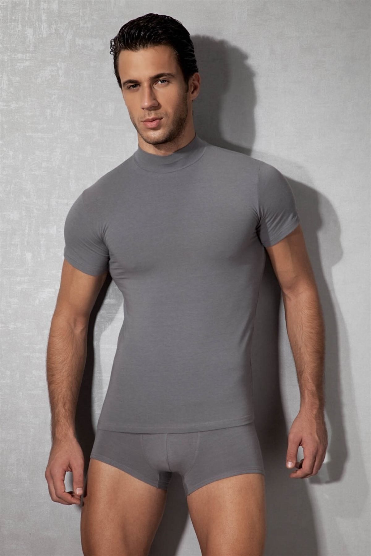 Doreanse Erkek Füme Modal Boğazlı Yaka Kısa Kol T Shirt