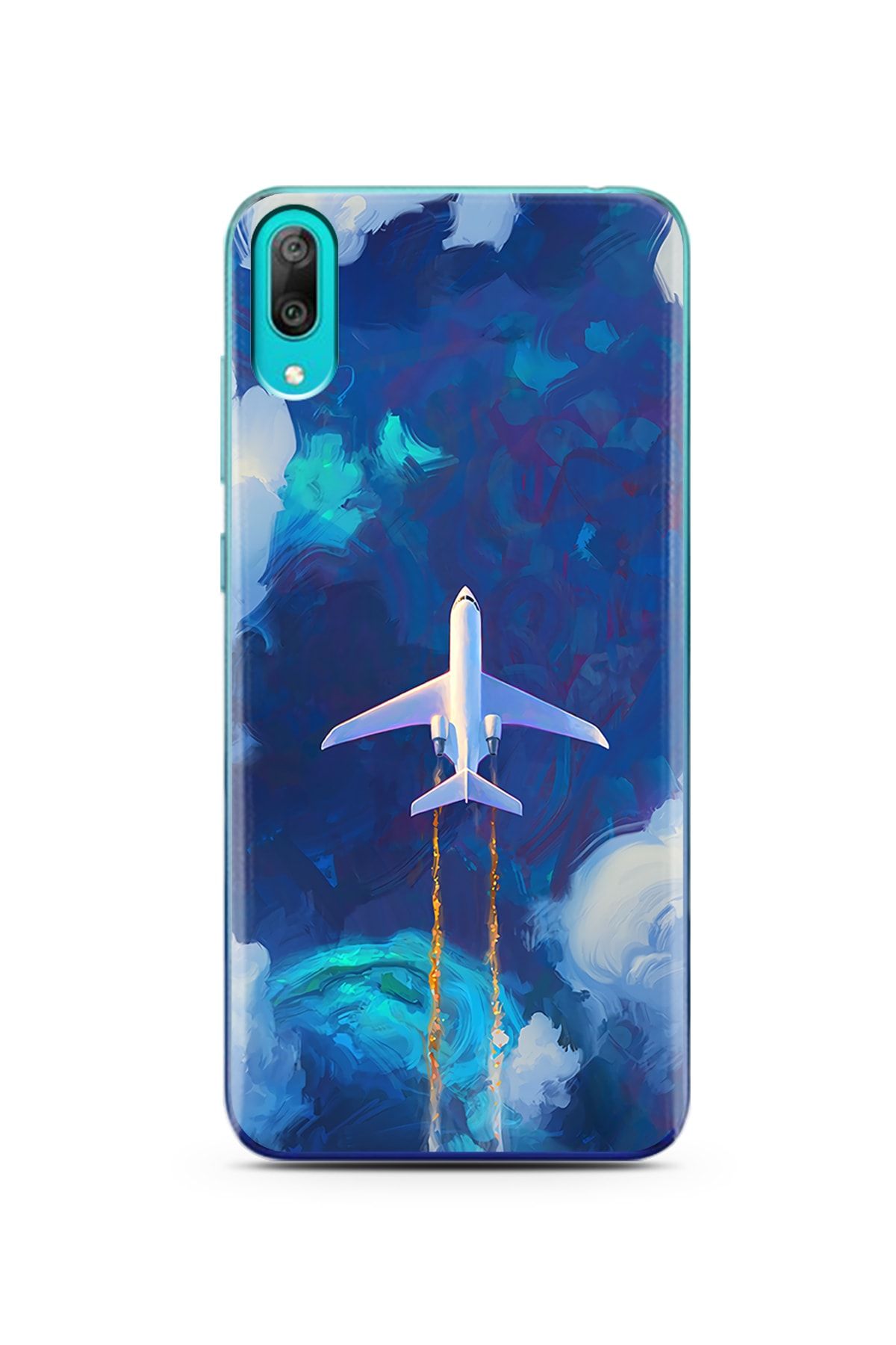 Spoyi Huawei Y7 Pro 2019 Gökyüzü Ve Uçak Tasarımlı Süper Şeffaf Telefon Kılıfı