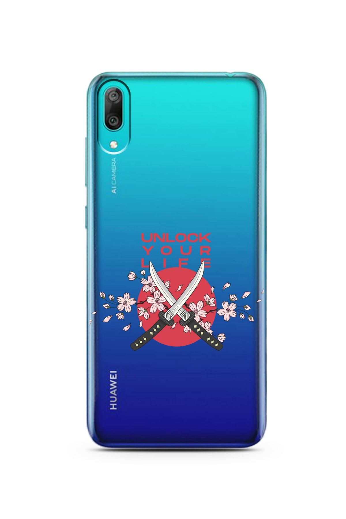 Spoyi Huawei Y7 Pro 2019 Sakura Dagger Tasarımlı Süper Şeffaf Telefon Kılıfı