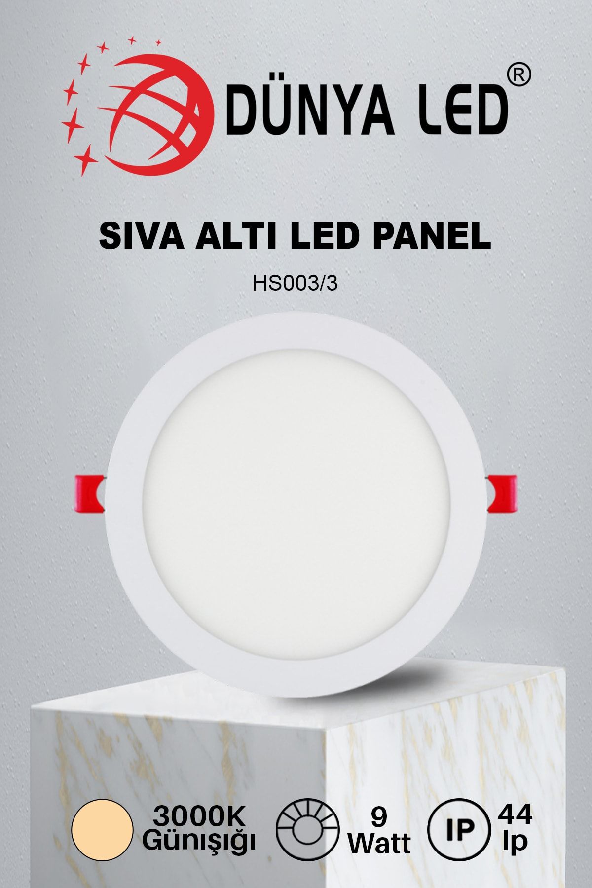 DÜNYA LED Hs.003/3 9w Sıva Altı Yuvarlak Spot Led Panel 3000k Günışığı Drıver Hediye