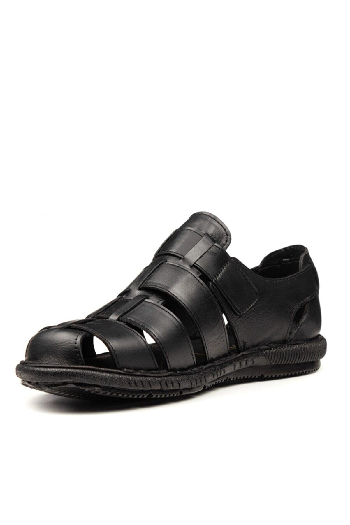 Lindelöf Erkek Siyah Hakiki Deri Günlük Sandalet Ayakkabı 063