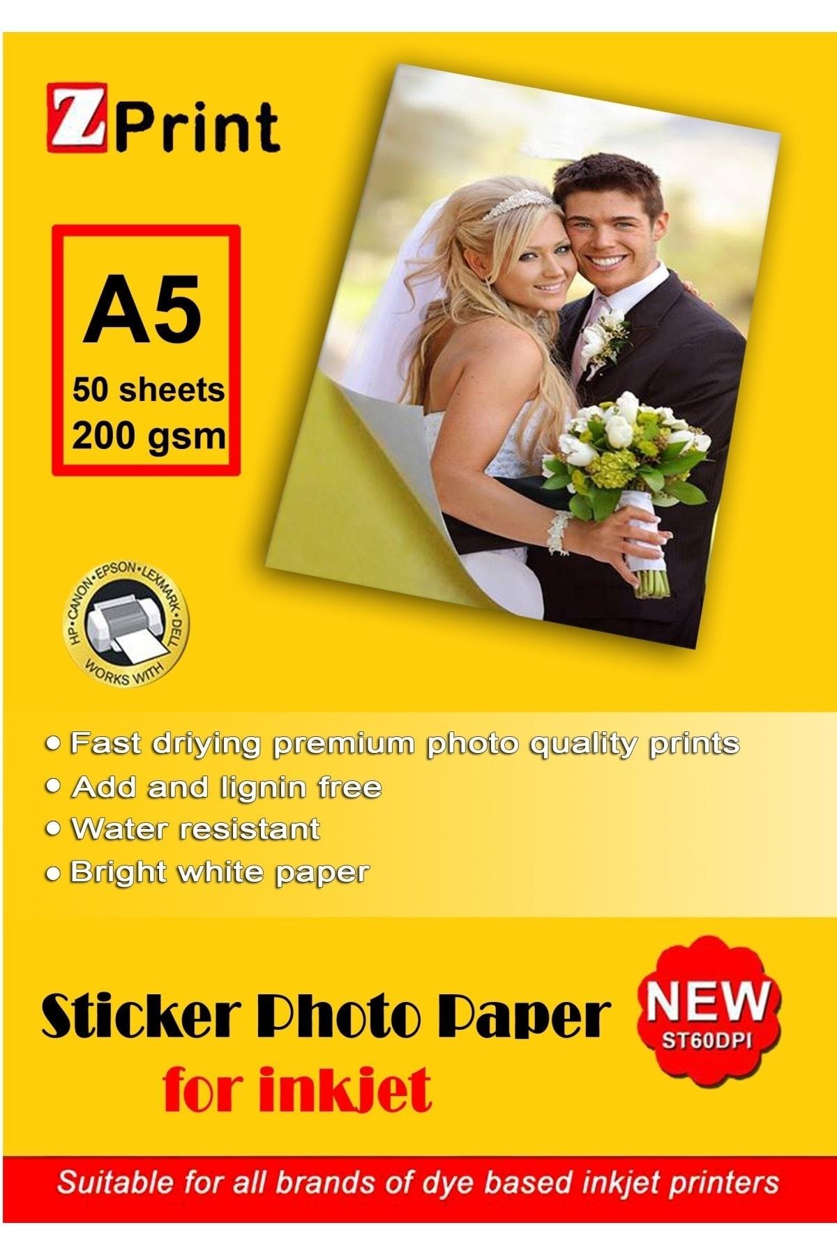 zprint Yapışkanlı Sticker Fotoğraf Kağıdı Parlak 200gsm A5 50yp (epson, Canon, Hp, Brother)