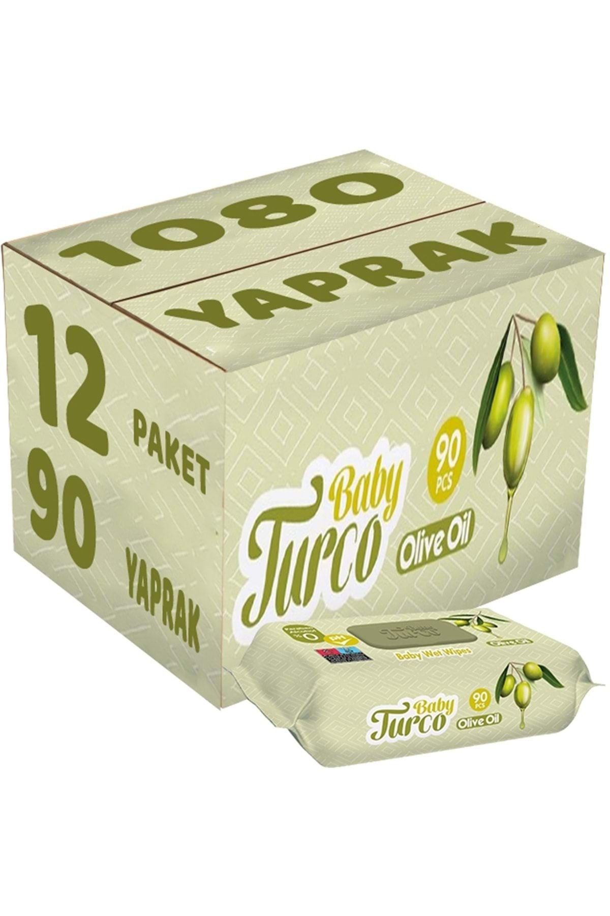 Baby Turco Islak Havlu Mendil 90 Yaprak Zeytinyağlı 12 Li Set 1080 Yaprak Plastik Kapaklı