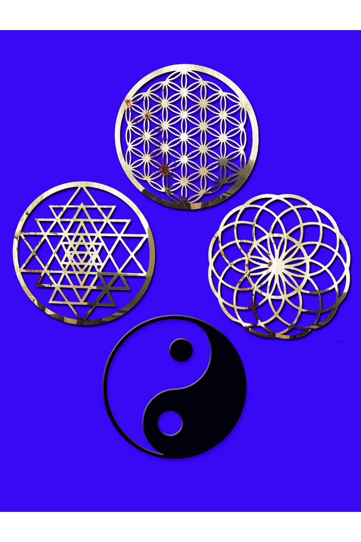 GİZEM SHOP Yaşam Çiçeği,sriyantra,torus Ve Ying Yang 4'lü Set Kutsal Geometrik Şekiller 49x49cm