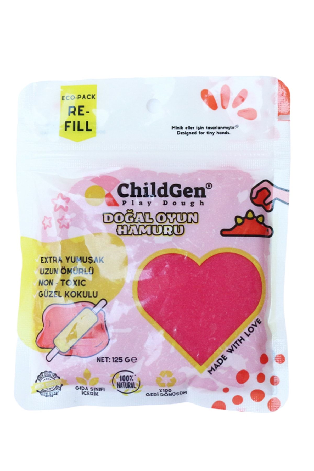 ChildGen Doğal Oyun Hamuru - Pembe -vakumlu Kartuş Paket - (ecopack-refill)