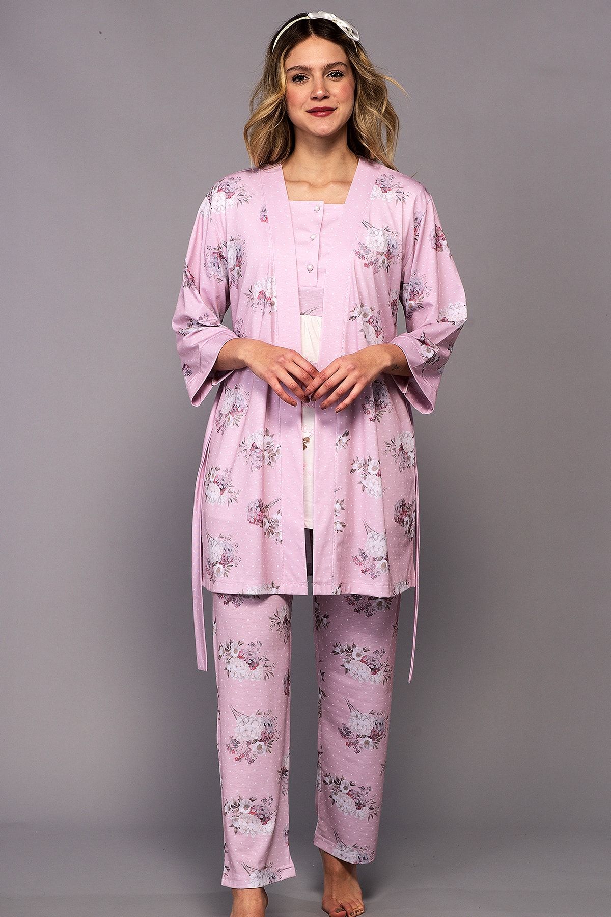 Flora Lohusa Hamile Sabahlıklı Kadın Pijama Takım Pembe