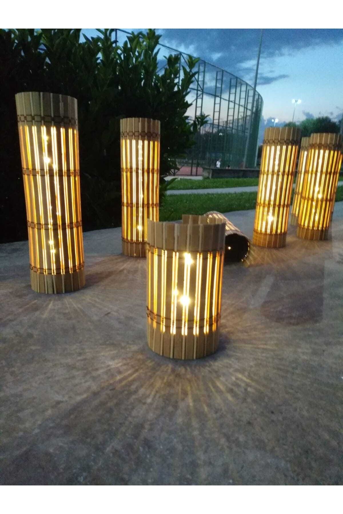 Harflamba 2'li Ledli Dekoratif Bambu Aplik (Pilli) Gece Lambası