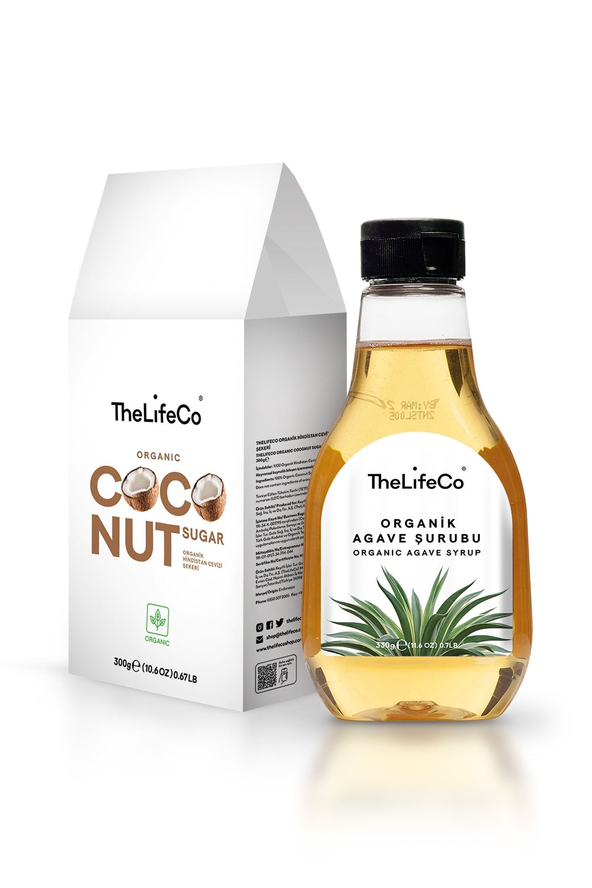 TheLifeCo Doğal Şeker Alternatifleri Paketi ( Hindistan Cevizi Şekeri 300 G , Agave Şurubu 330 G) (vegan)