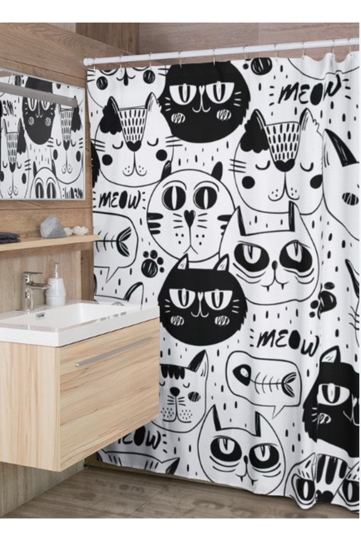 ALAMODECOR Banyo Perdesi Tek Kanat 135x190 | Duş Perdesi | Banyo Aksesuarı