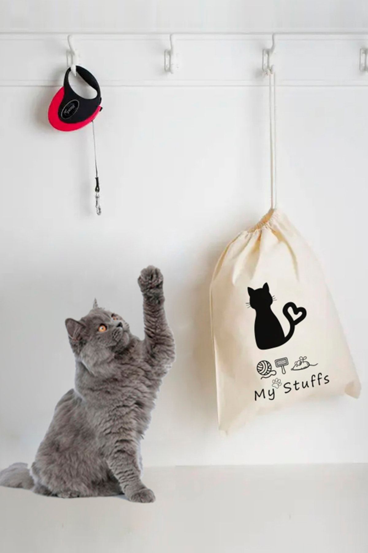 kesesepeti Bez Organizer | Yıkanabilir Desenli 100% Pamuk Kedi Eşya&oyuncak Düzenleyici Torba- Organizer | Gato