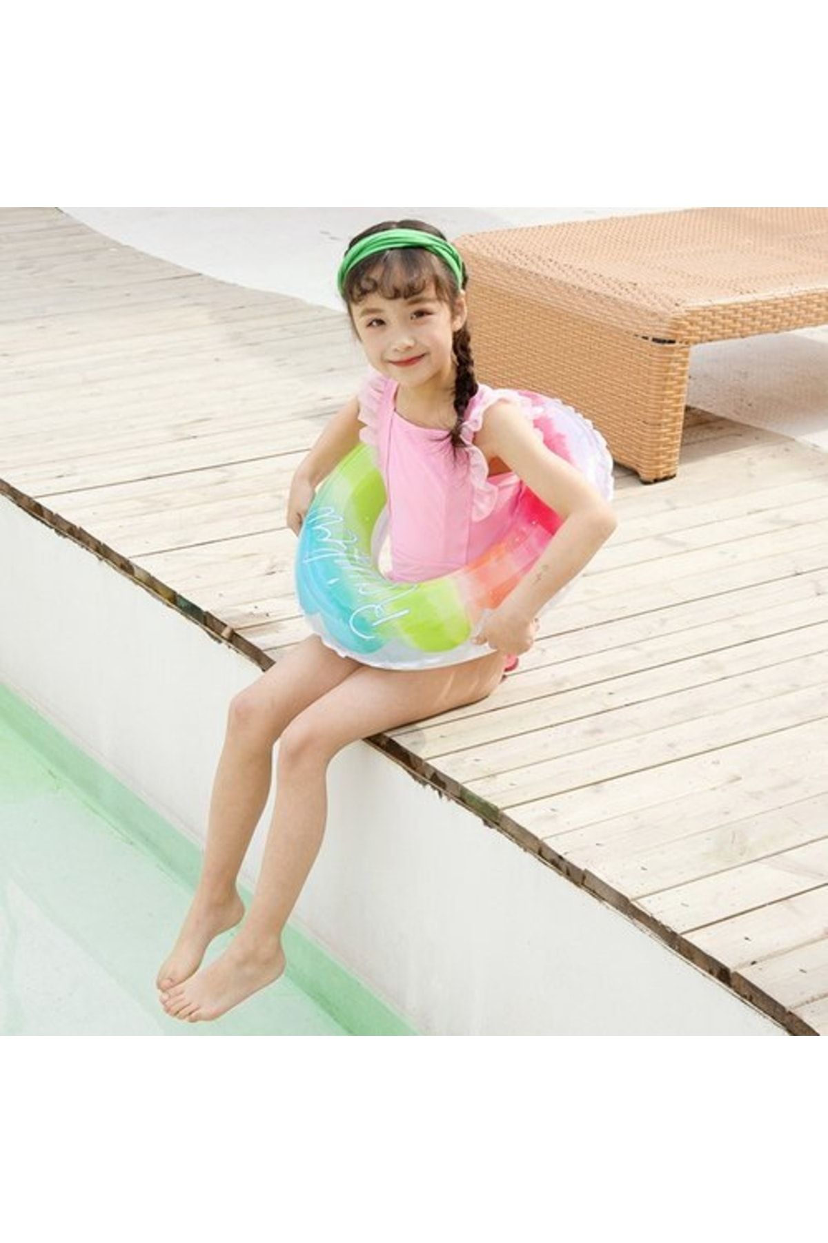 buradanaldım 6 Yaş, Çocuk/genç Havuz, Deniz Simidi Renkli Rainbow Modelli 80cm