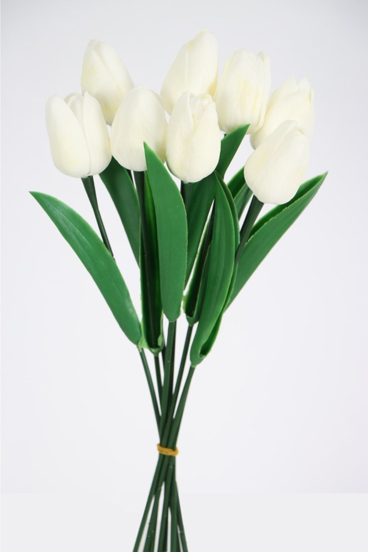Yapay Çiçek Deposu Yapay 8li Islak Lale Buketi Gerçek Doku Kırık Beyaz