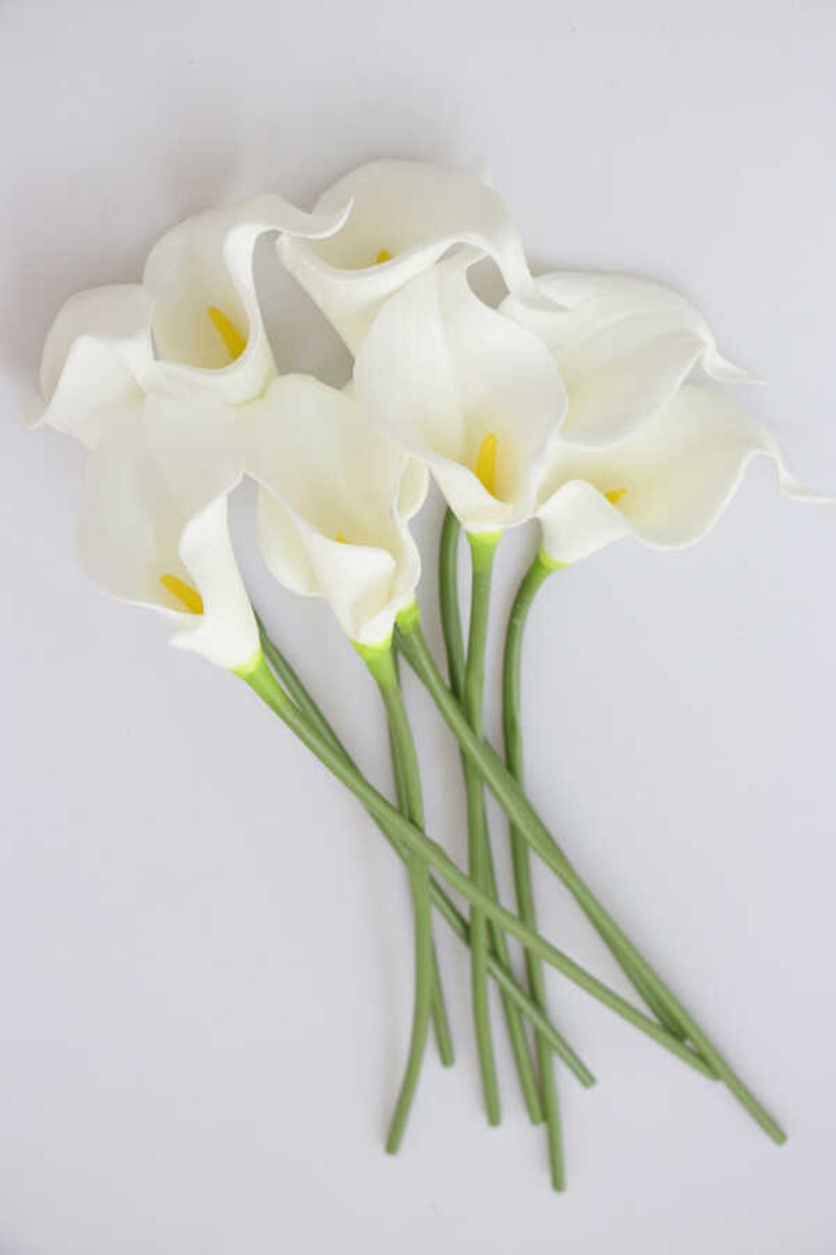 Yapay Çiçek Deposu Yapay Çiçek Islak Gerçek Gala Çiçeği 8 Dal Beyaz(ortasi Sarı)