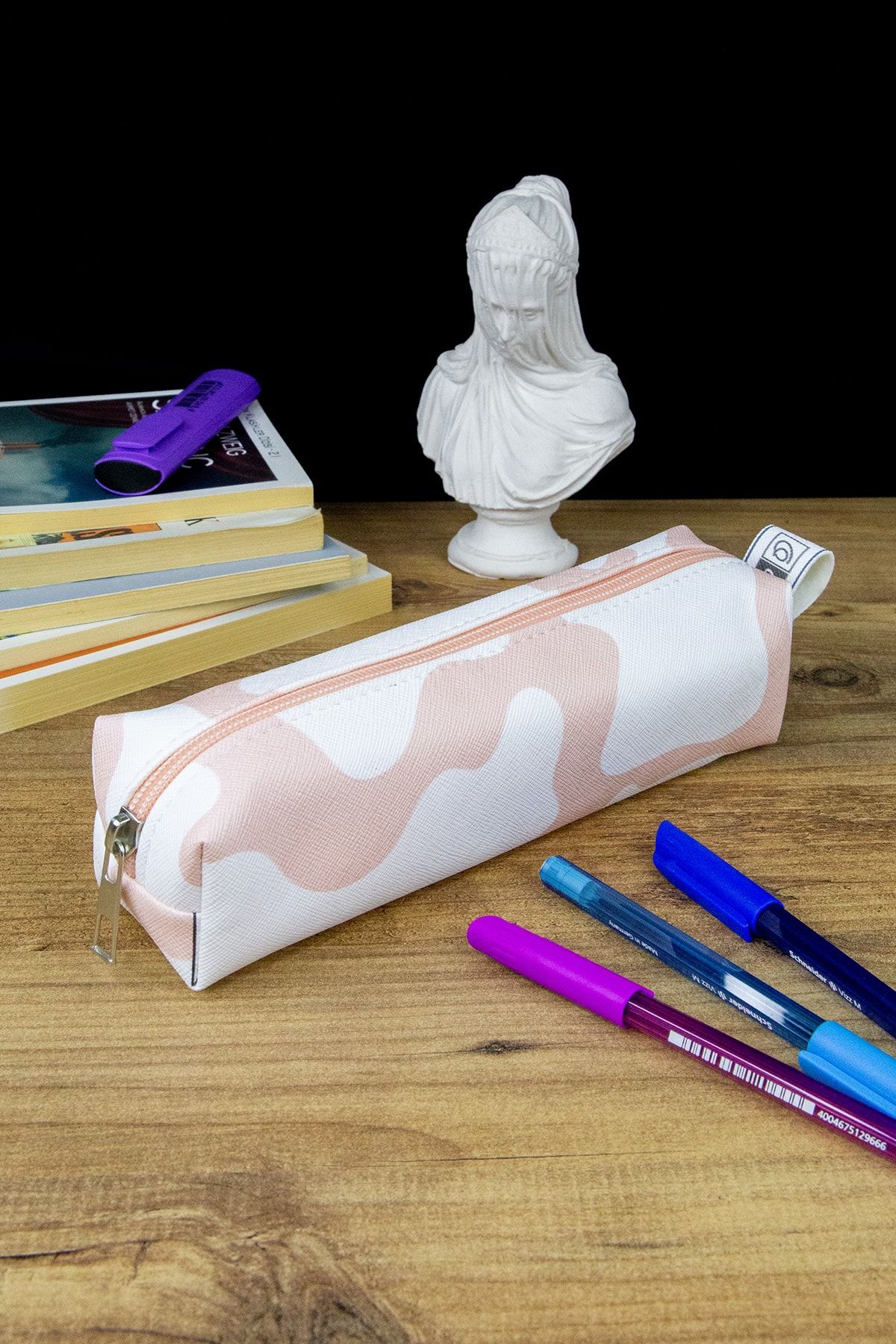 OneSize Kalem Kutusu Pastel Renkler Kare Tasarım Vegan Deri (kalemlik Ve Makyaj Çantası)