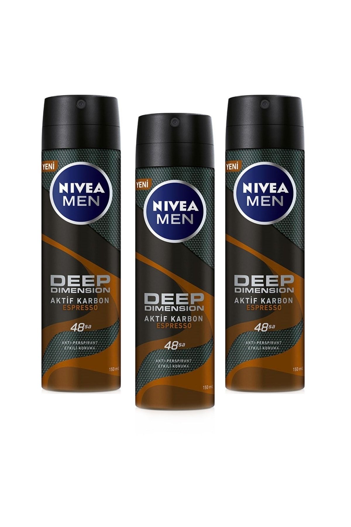 NIVEA Men Deep Dimension Espresso Deodorant 150 ml X 3 Adet