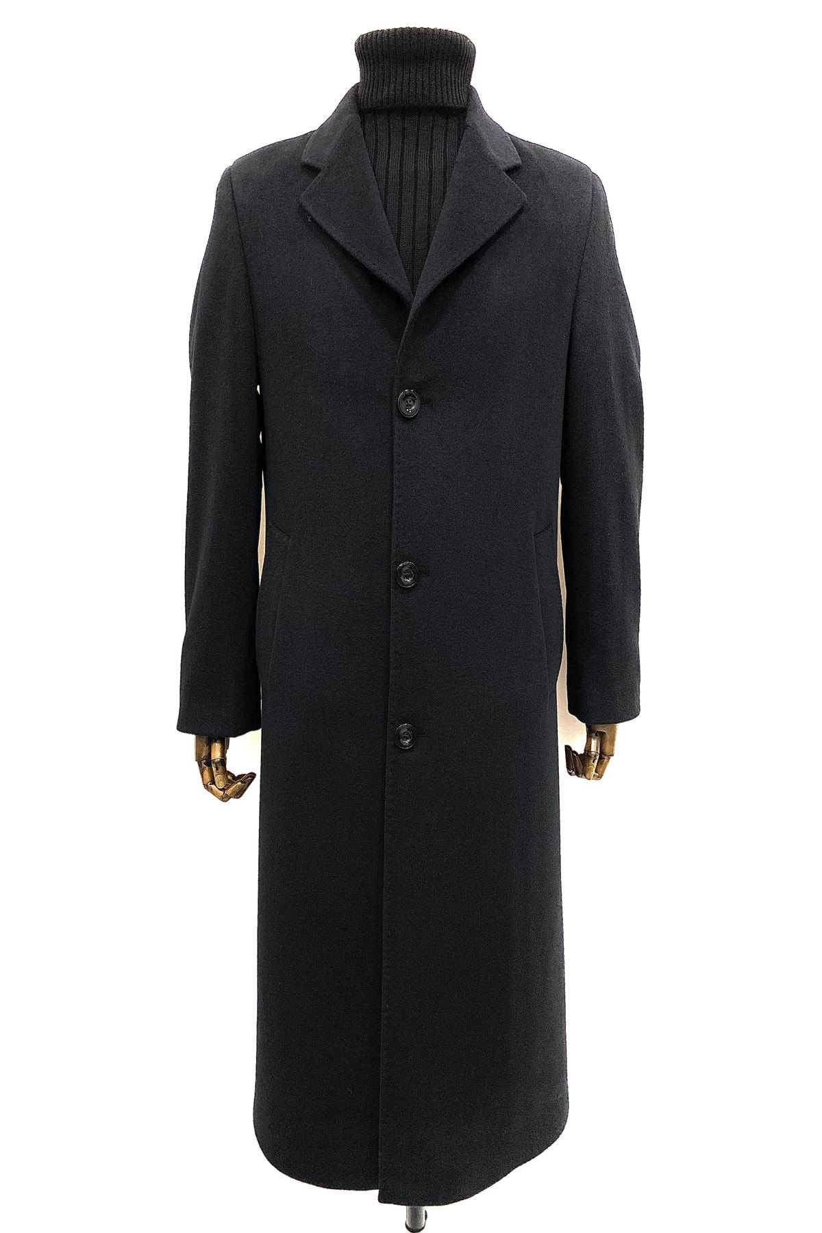 ŞAN GİYİM Erkek Siyah Ceket Yaka Uzun Palto