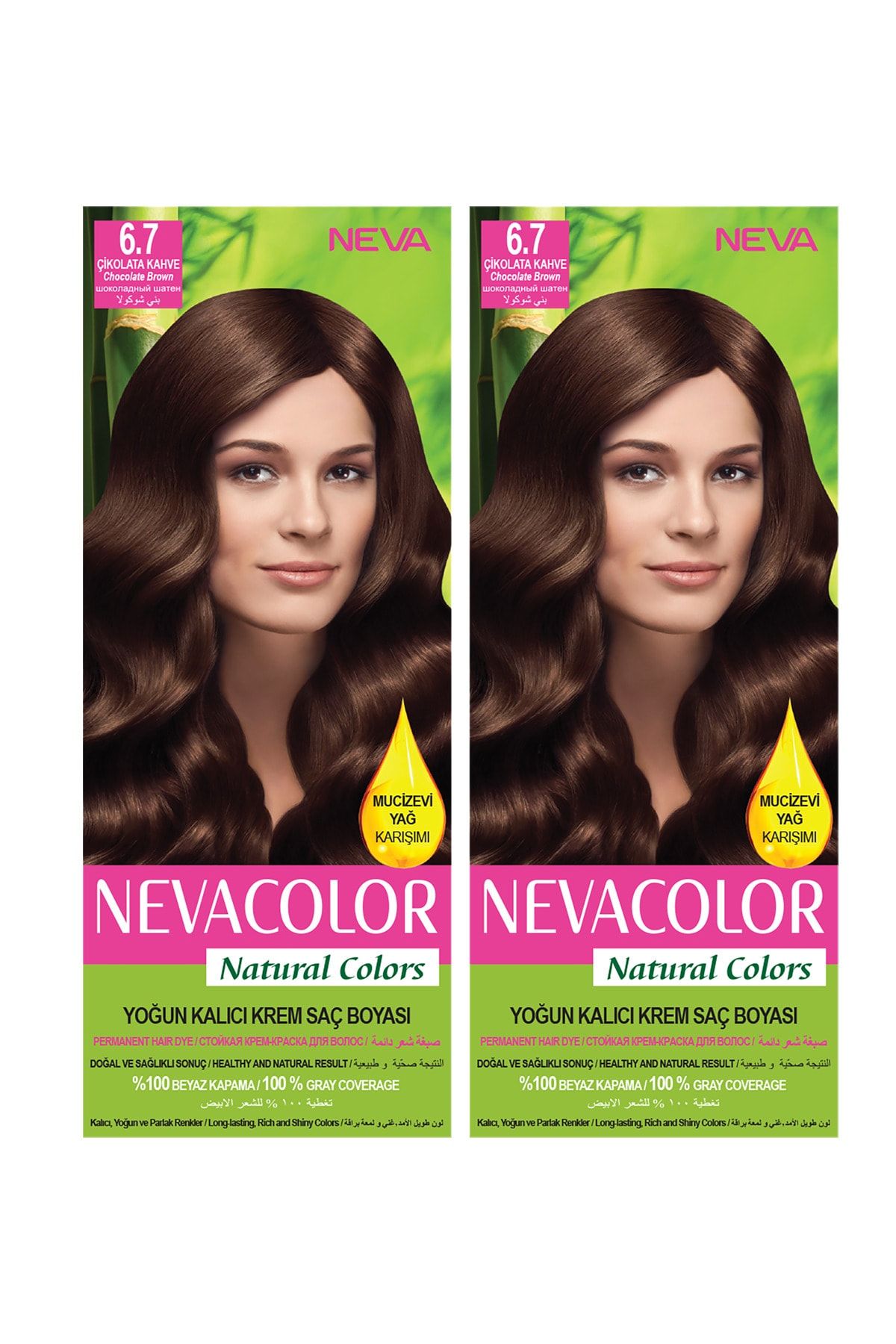 NEVA KOZMETİK Natural Color Saç Boyası 6.7 Çikolata Kahve 2'li Set