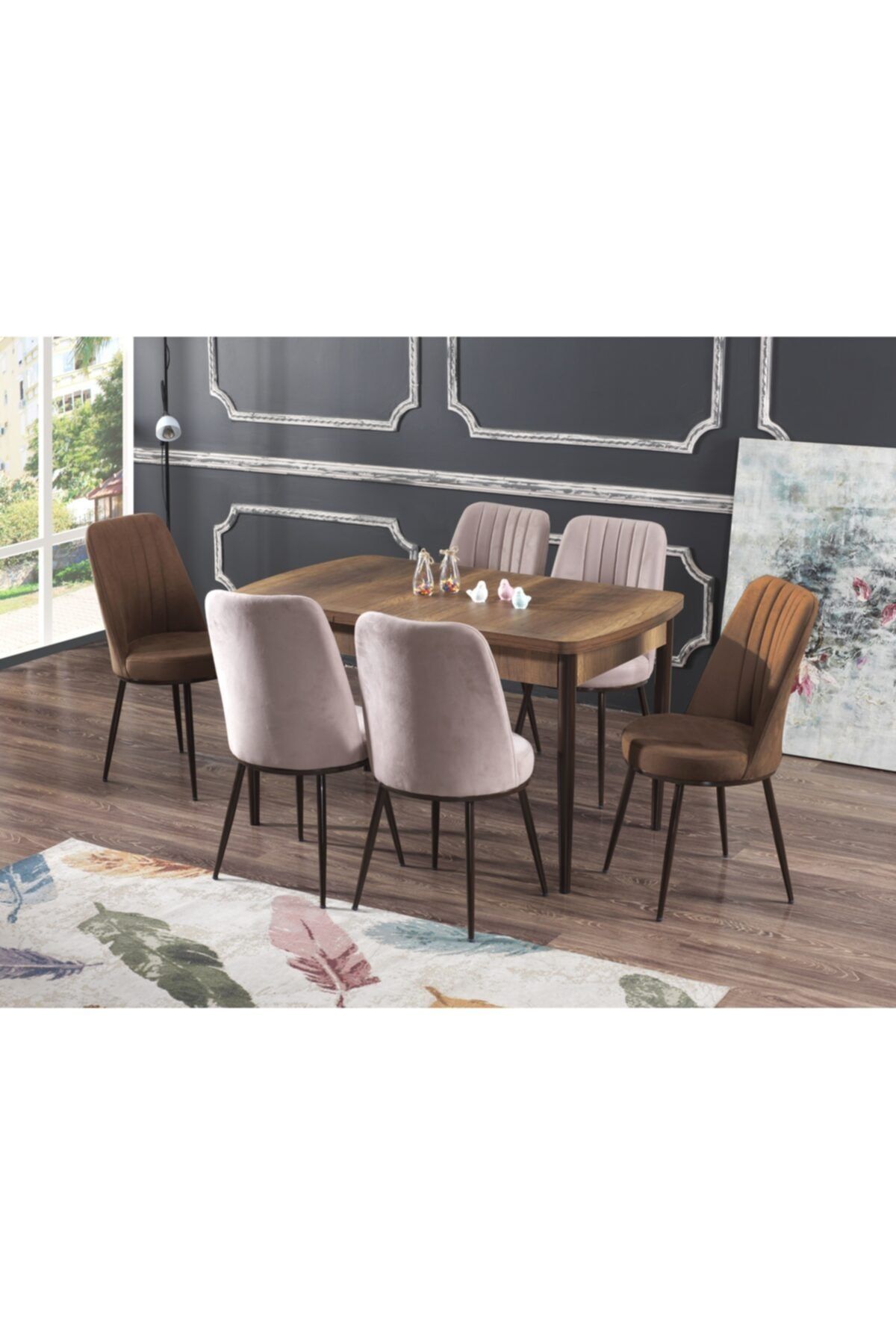 Mymassa Elit Trend Barok Açılabilir Mutfak Masası Ve Gold Sandalye Takımı