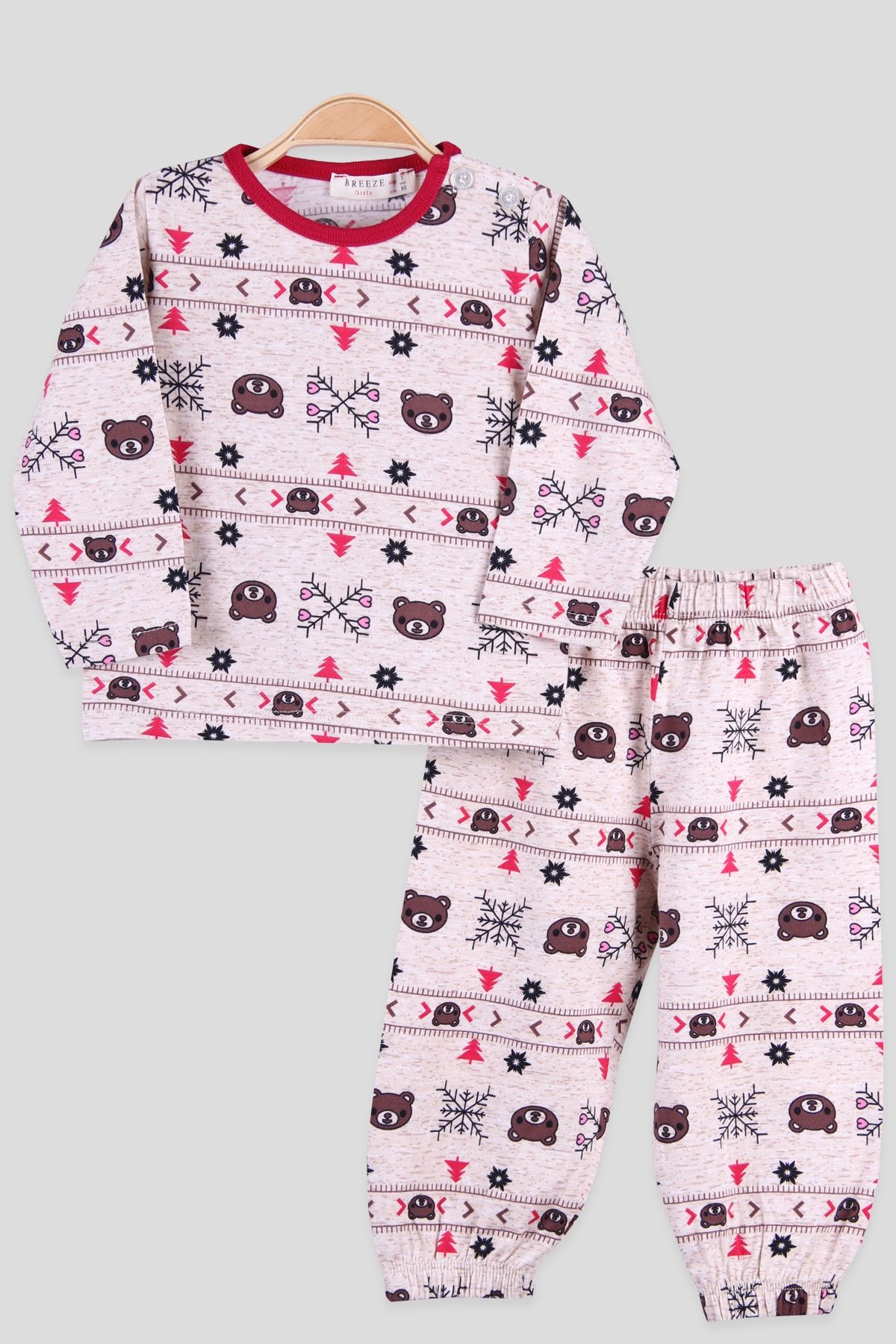 Breeze Kız Çocuk Pijama Takımı Ayıcıklı Kahverengi (1-2 Yaş)