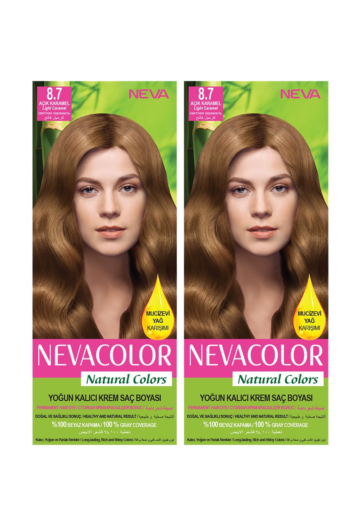 NEVA KOZMETİK Natural Color Saç Boyası 8.7 Açık Karamel 2'li Set