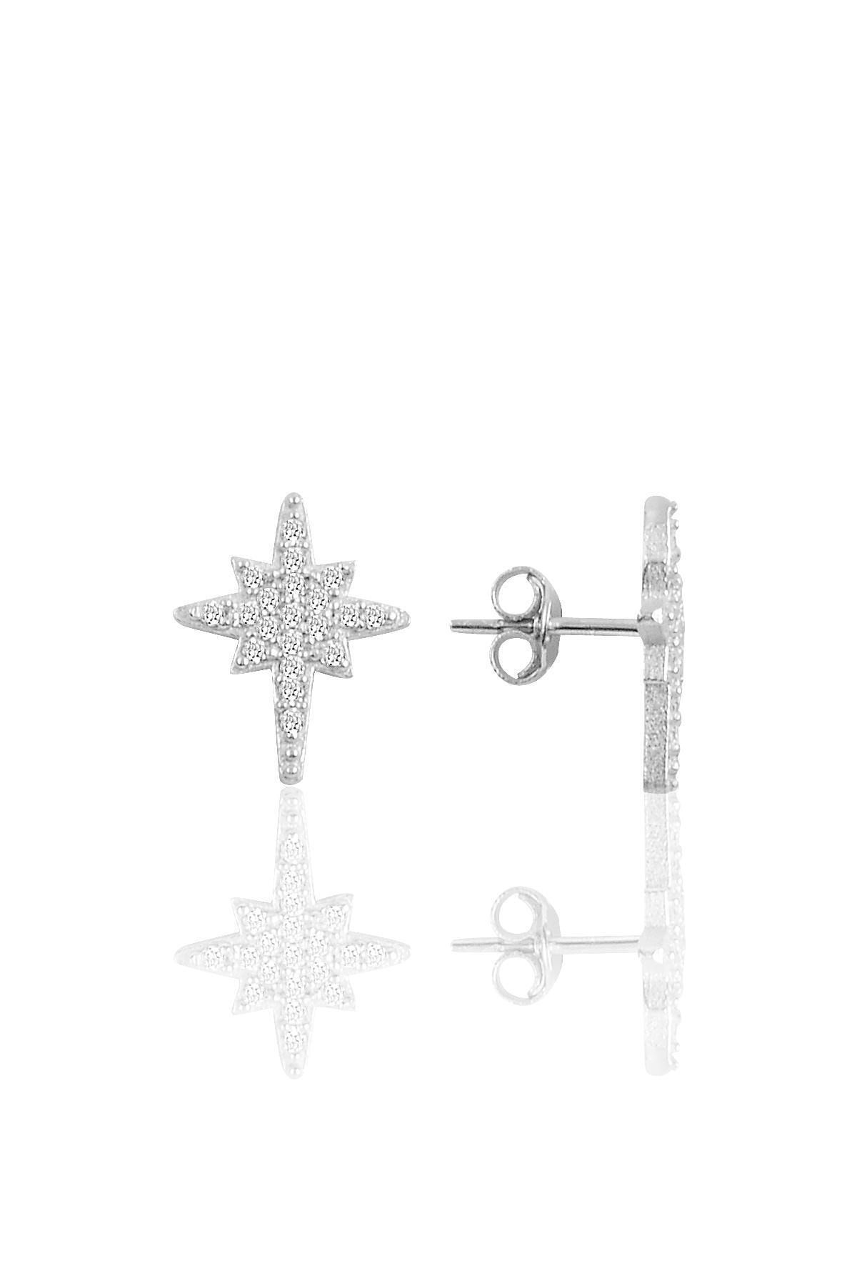 Söğütlü Silver Gümüş Rodyumlu Kutupyıldız Modeli Küpe